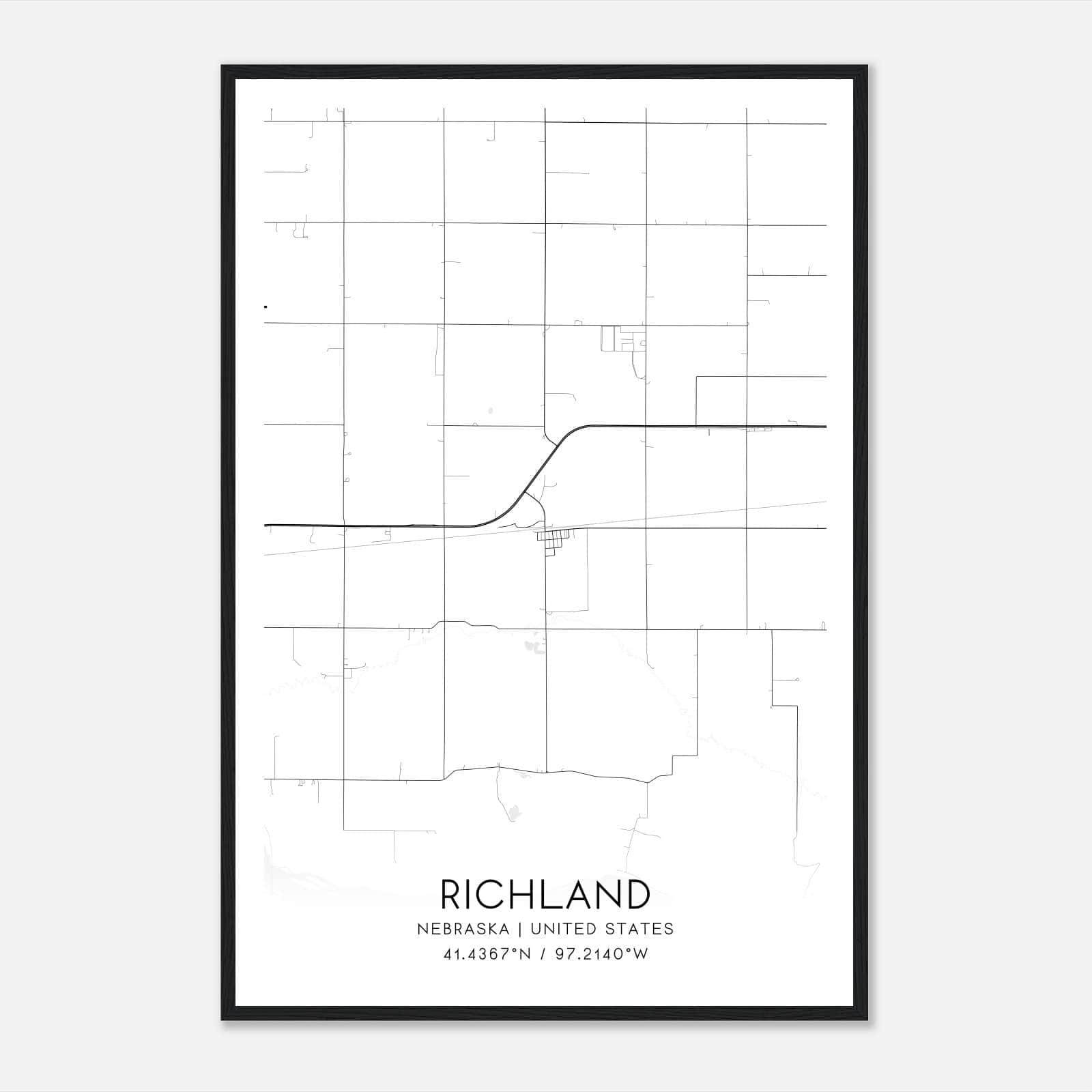 Richland Nebraska Map Poster, Modern Home Decor Wall Art Print Richland Nebraska Map Poster, Modern Home Decor Wall Art Print