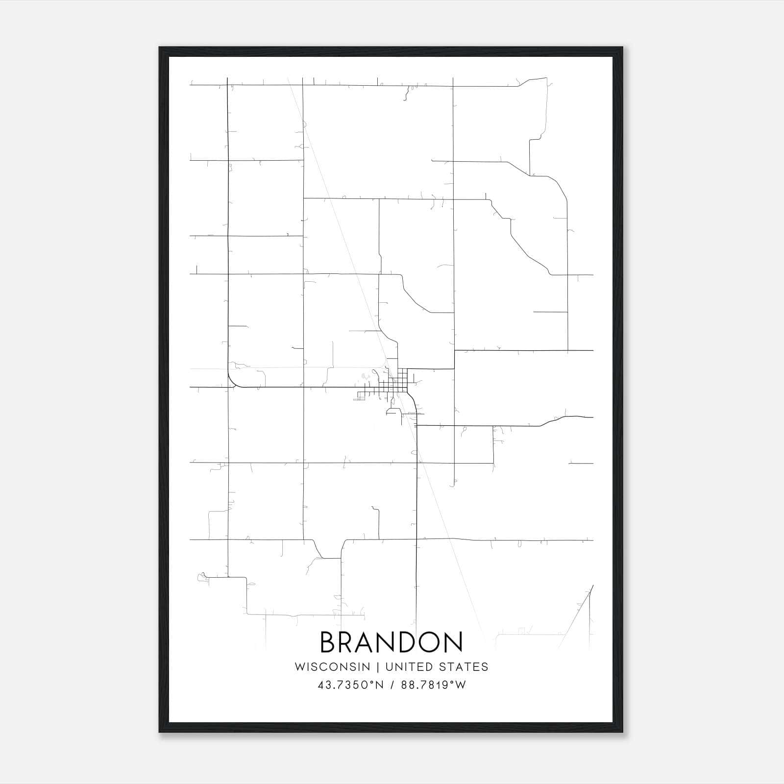 Brandon Wisconsin Map Poster, Modern Home Decor Wall Art Print Brandon Wisconsin Map Poster, Modern Home Decor Wall Art Print