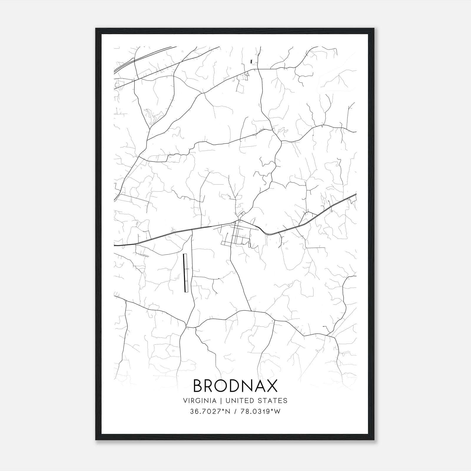 Brodnax Virginia Map Poster, Modern Home Decor Wall Art Print Brodnax Virginia Map Poster, Modern Home Decor Wall Art Print
