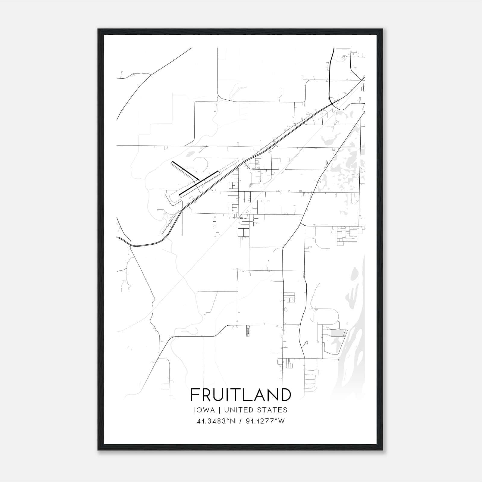 Fruitland Iowa Map Poster, Modern Home Decor Wall Art Print Fruitland Iowa Map Poster, Modern Home Decor Wall Art Print