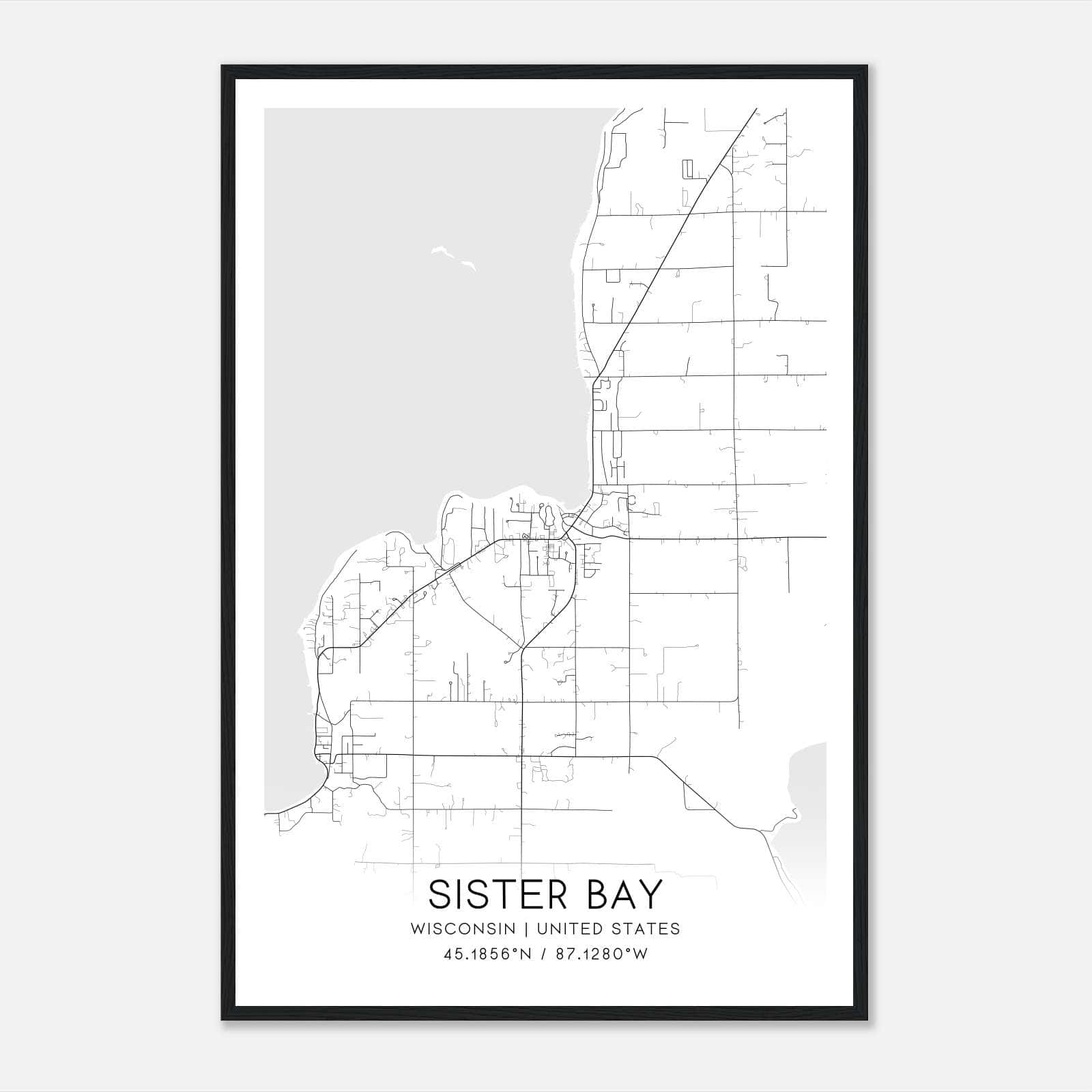 Sister Bay Wisconsin Map Poster, Modern Home Decor Wall Art Print Sister Bay Wisconsin Map Poster, Modern Home Decor Wall Art Print