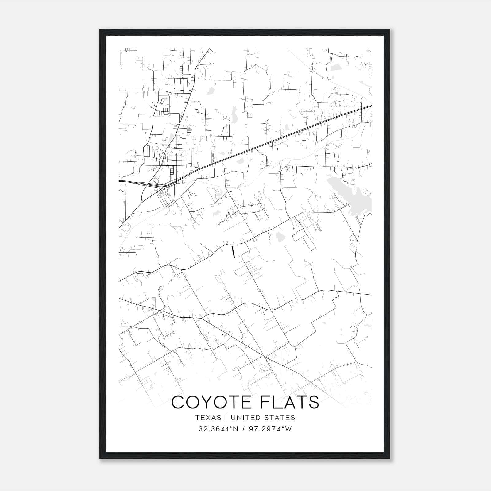 Coyote Flats Texas Map Poster, Modern Home Decor Wall Art Print Coyote Flats Texas Map Poster, Modern Home Decor Wall Art Print