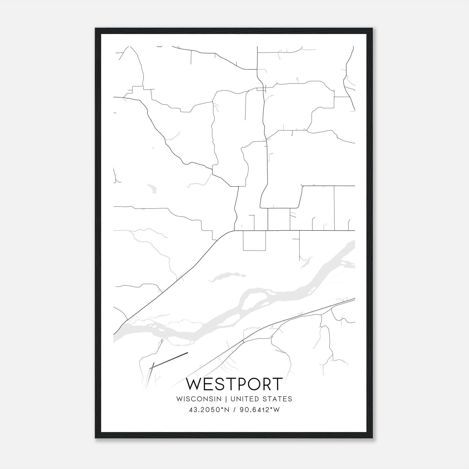 Westport Wisconsin Map Poster, Modern Home Decor Wall Art Print ...