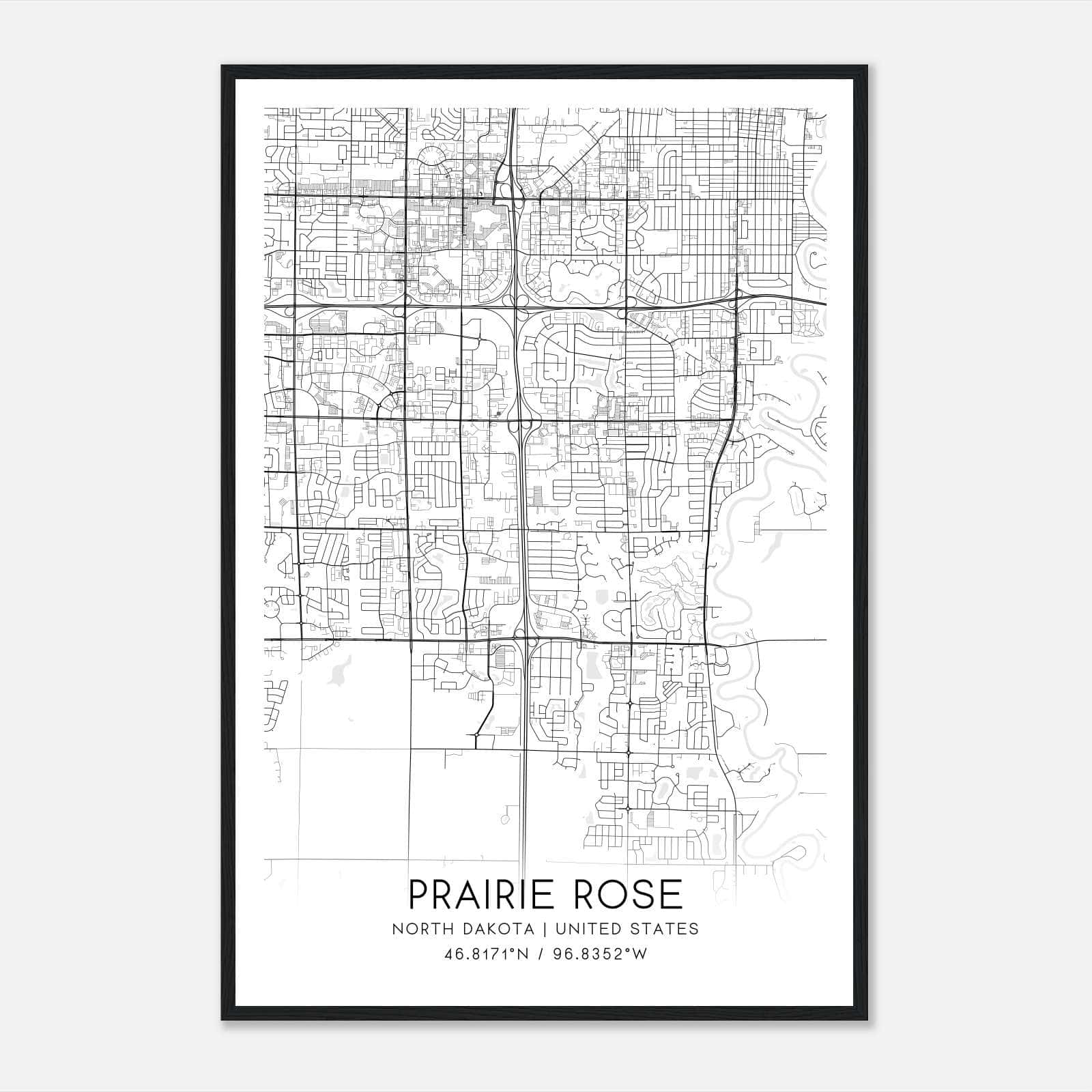 Prairie Rose North Dakota Map Poster, Modern Home Decor Wall Art Print Prairie Rose North Dakota Map Poster, Modern Home Decor Wall Art Print