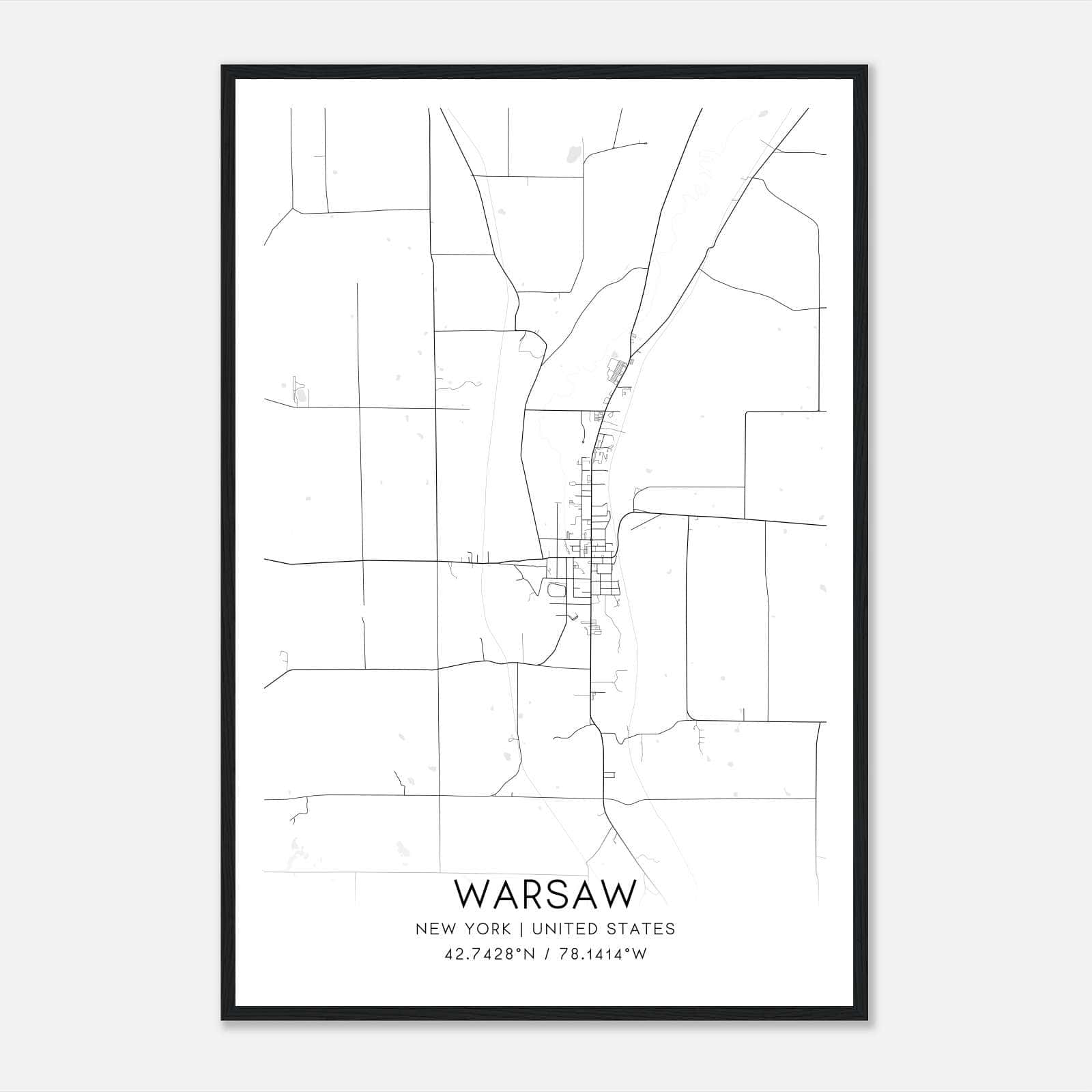 Warsaw New York Map Poster, Modern Home Decor Wall Art Print Warsaw New York Map Poster, Modern Home Decor Wall Art Print