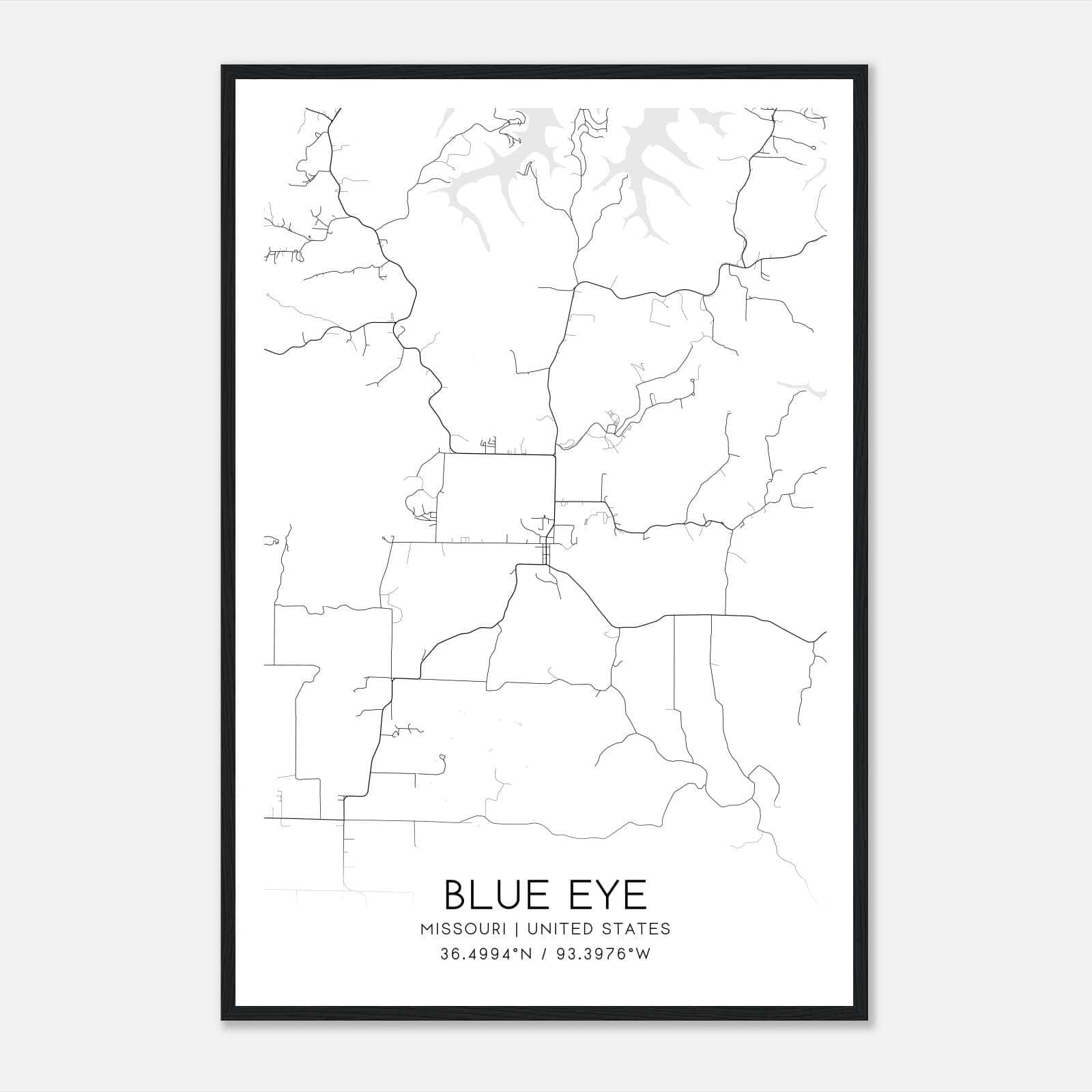 Blue Eye Missouri Map Poster, Modern Home Decor Wall Art Print Blue Eye Missouri Map Poster, Modern Home Decor Wall Art Print