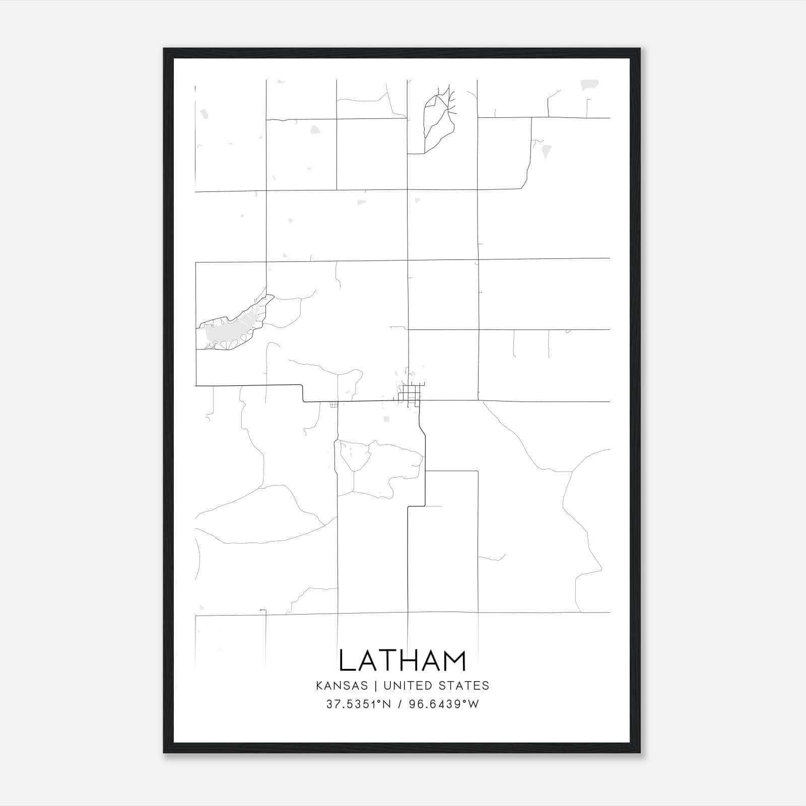 Latham Kansas Map Poster, Modern Home Decor Wall Art Print Latham Kansas Map Poster, Modern Home Decor Wall Art Print