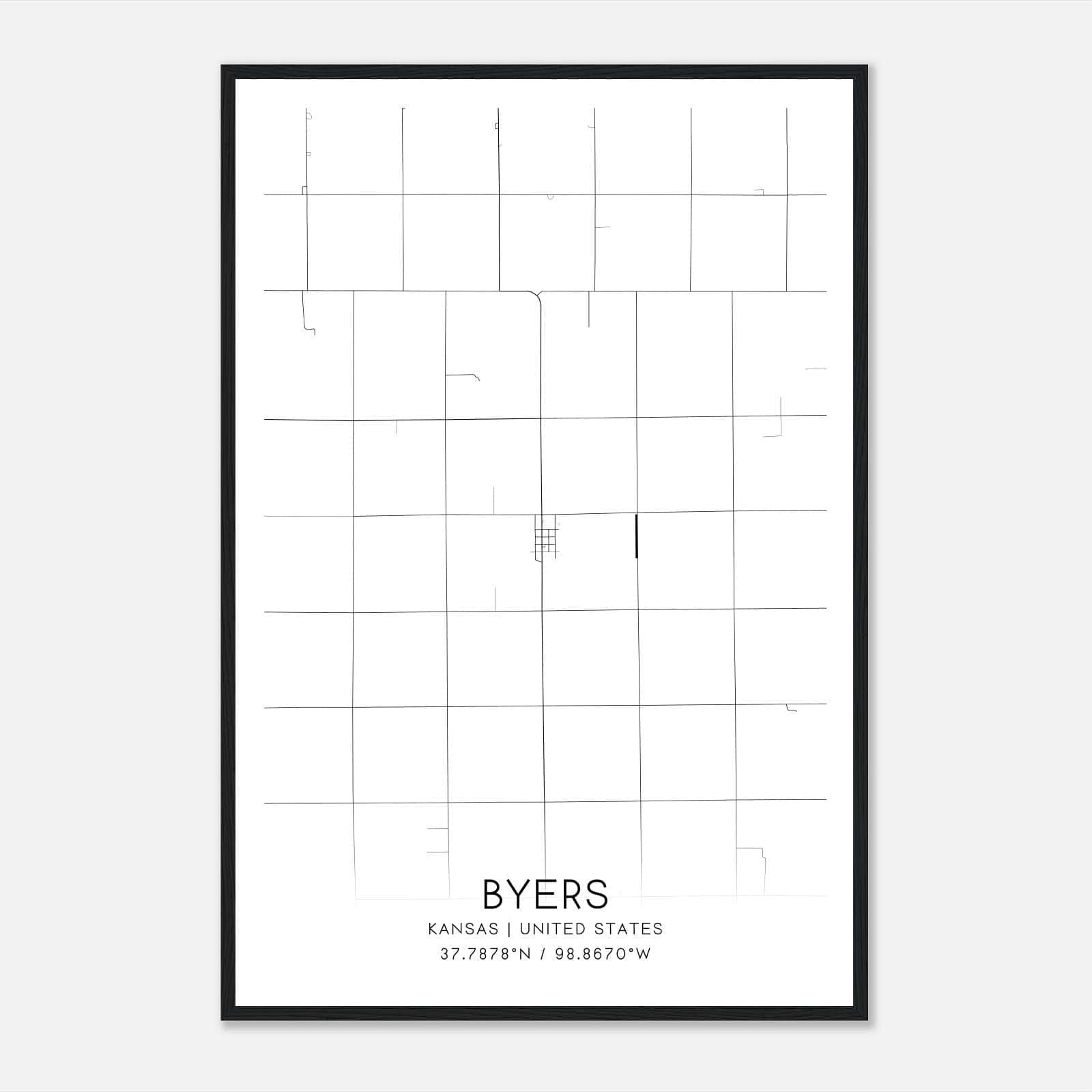 Byers Kansas Map Poster, Modern Home Decor Wall Art Print Byers Kansas Map Poster, Modern Home Decor Wall Art Print