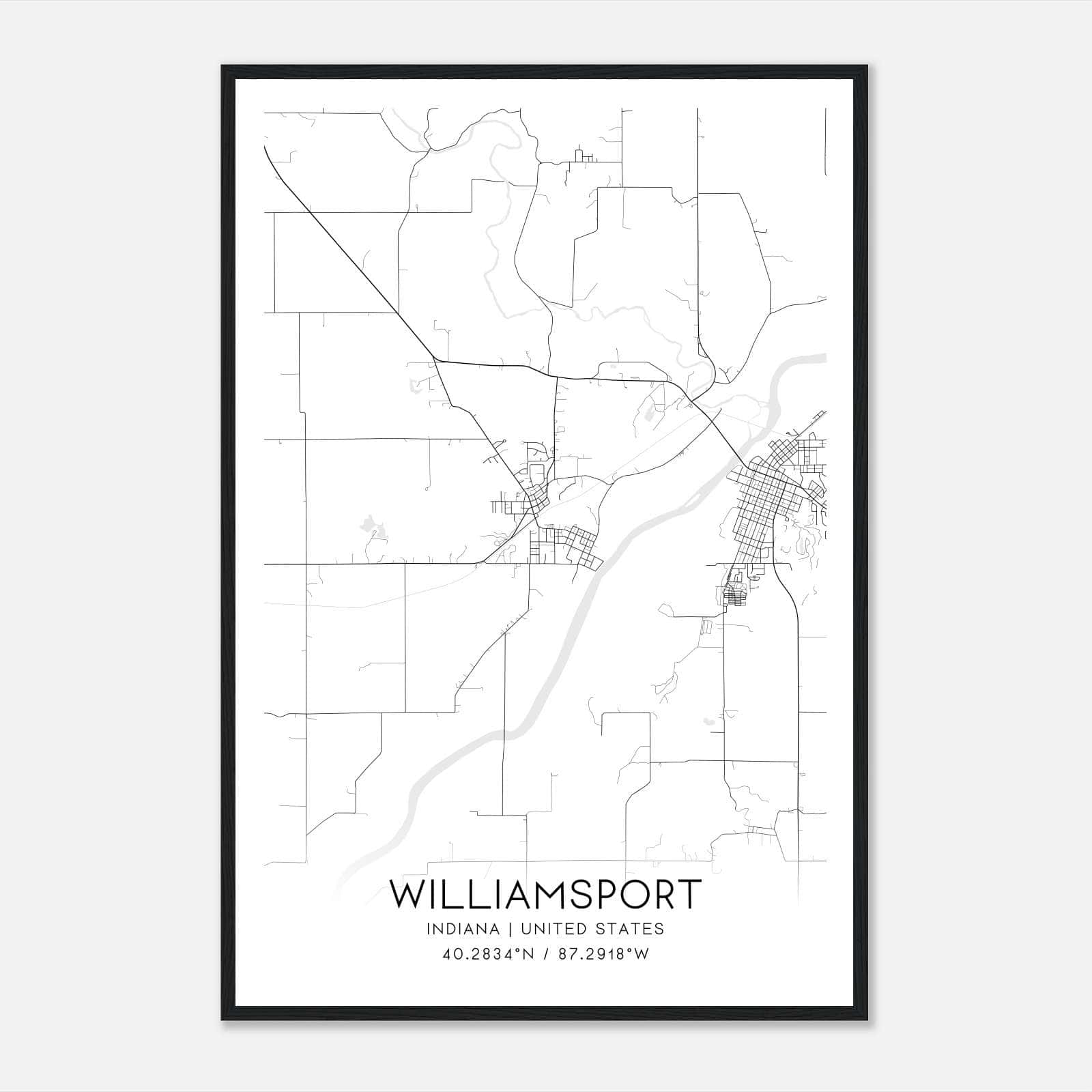 Williamsport Indiana Map Poster, Modern Home Decor Wall Art Print Williamsport Indiana Map Poster, Modern Home Decor Wall Art Print