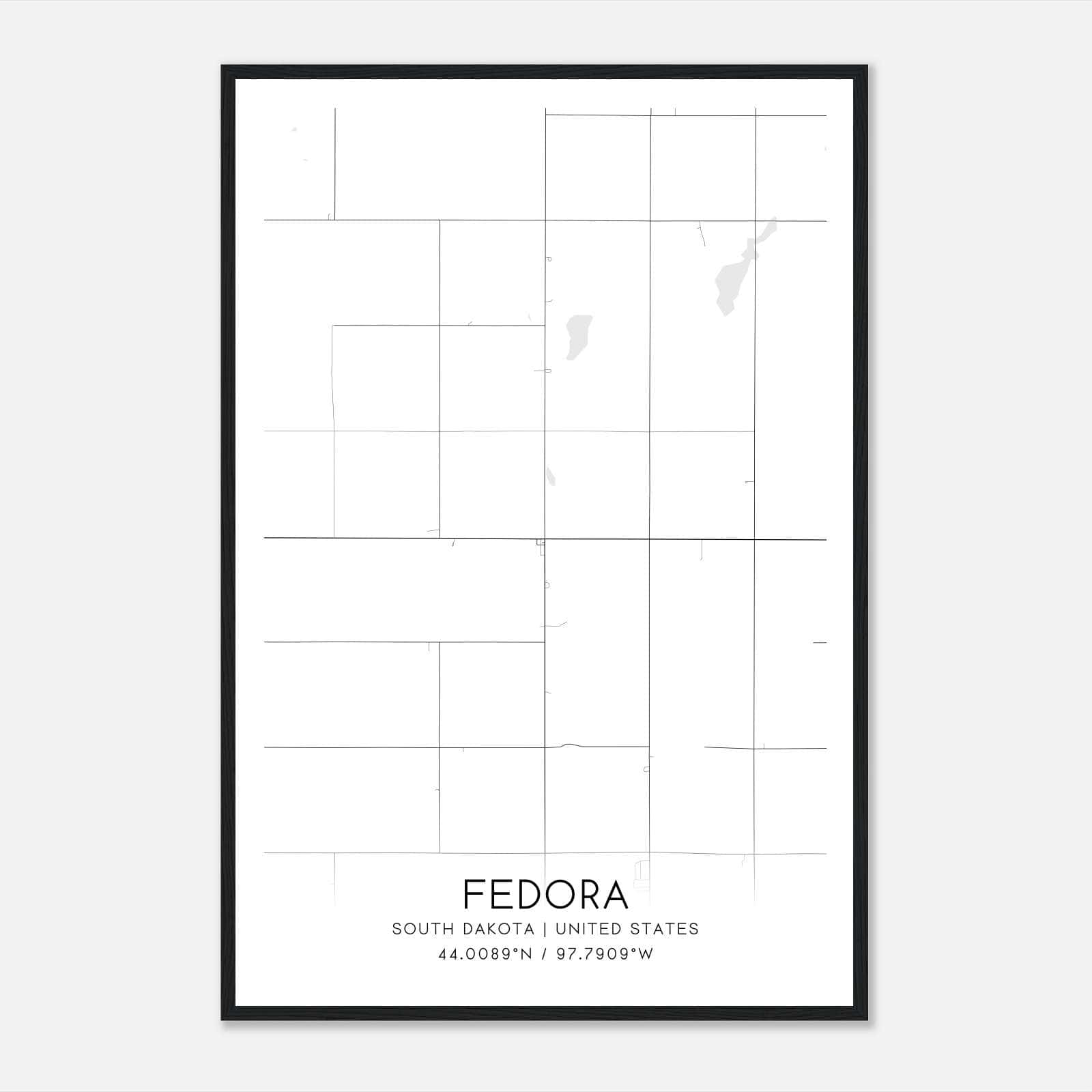 Fedora South Dakota Map Poster, Modern Home Decor Wall Art Print Fedora South Dakota Map Poster, Modern Home Decor Wall Art Print