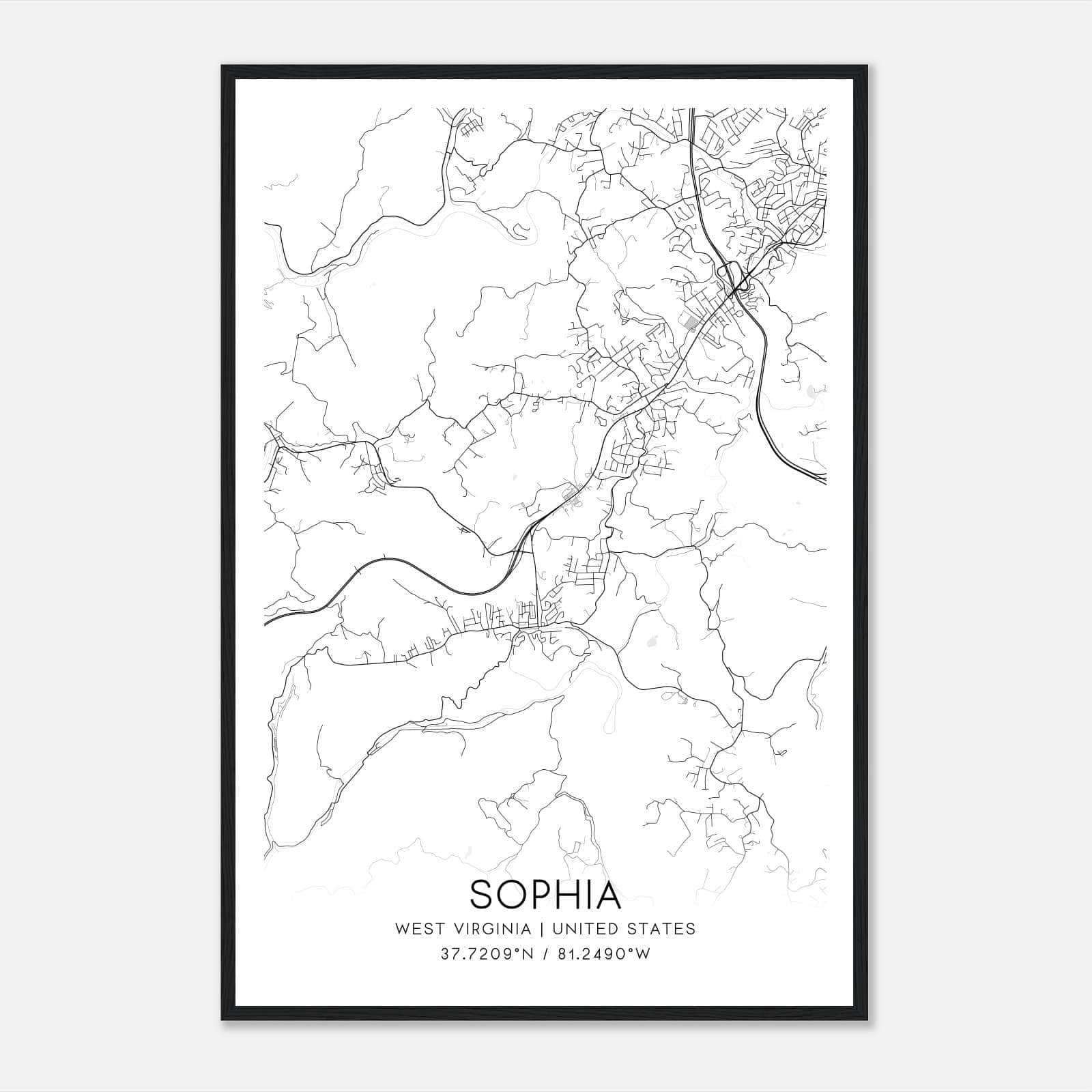 Sophia West Virginia Map Poster, Modern Home Decor Wall Art Print Sophia West Virginia Map Poster, Modern Home Decor Wall Art Print