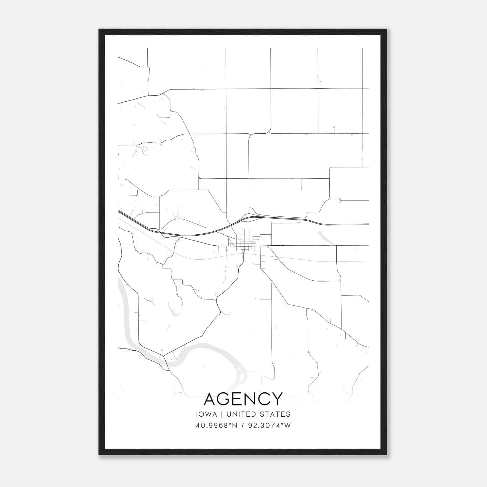 Agency Iowa Map Poster, Modern Home Decor Wall Art Print Agency Iowa Map Poster, Modern Home Decor Wall Art Print