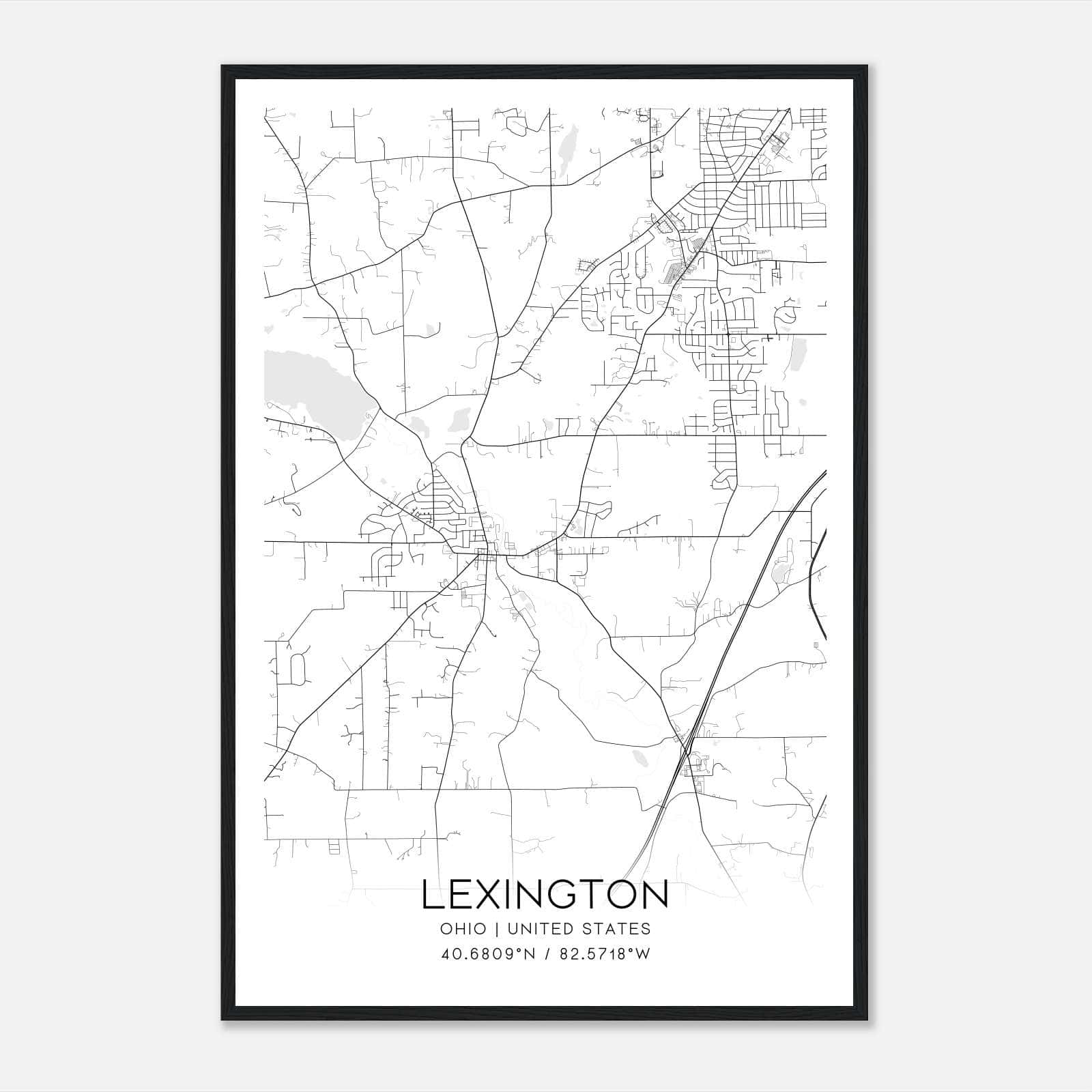 Lexington Ohio Map Poster, Modern Home Decor Wall Art Print Lexington Ohio Map Poster, Modern Home Decor Wall Art Print