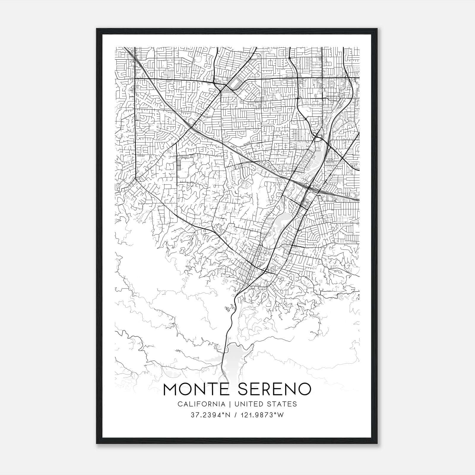 Monte Sereno California Map Poster, Modern Home Decor Wall Art Print Monte Sereno California Map Poster, Modern Home Decor Wall Art Print