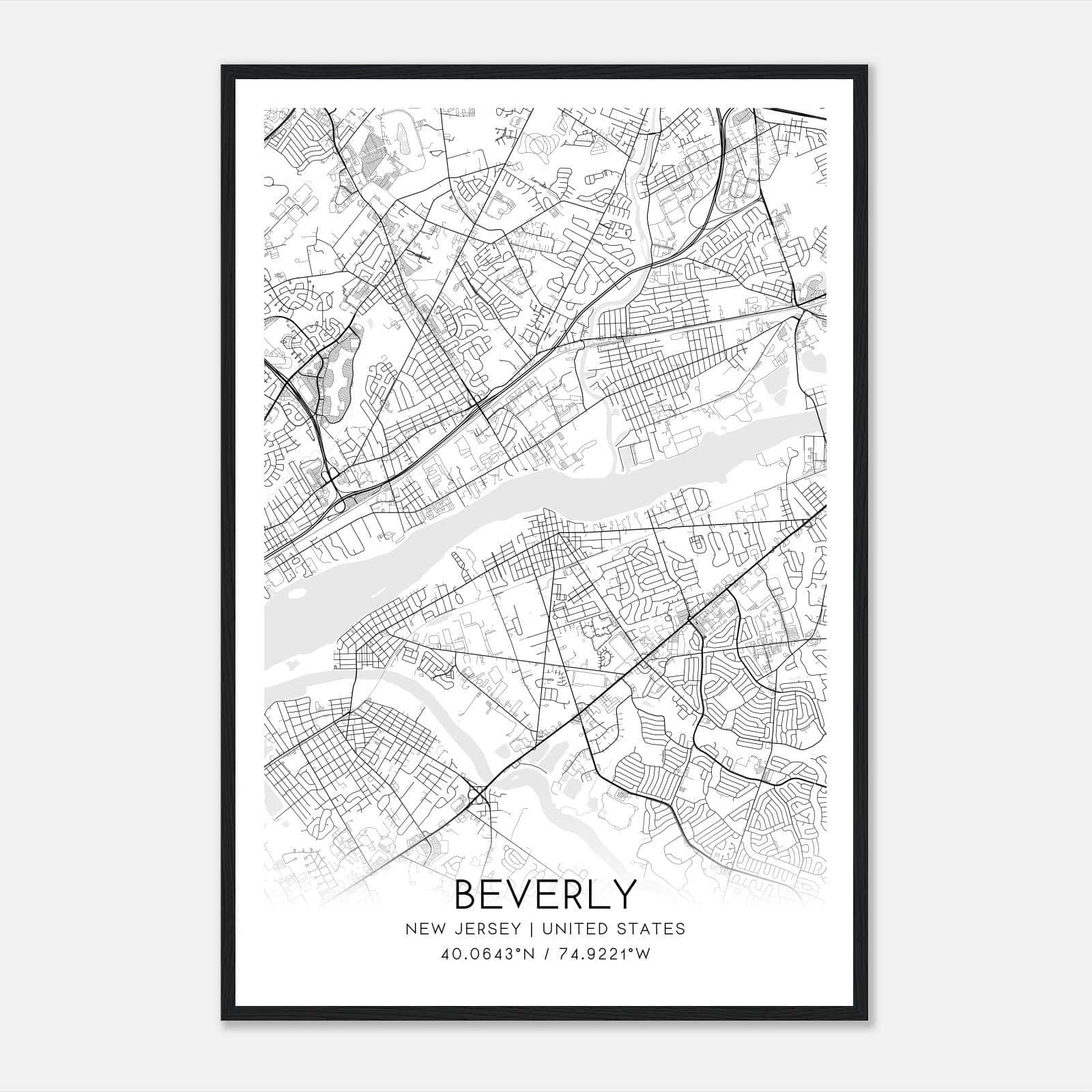 Beverly New Jersey Map Poster, Modern Home Decor Wall Art Print Beverly New Jersey Map Poster, Modern Home Decor Wall Art Print