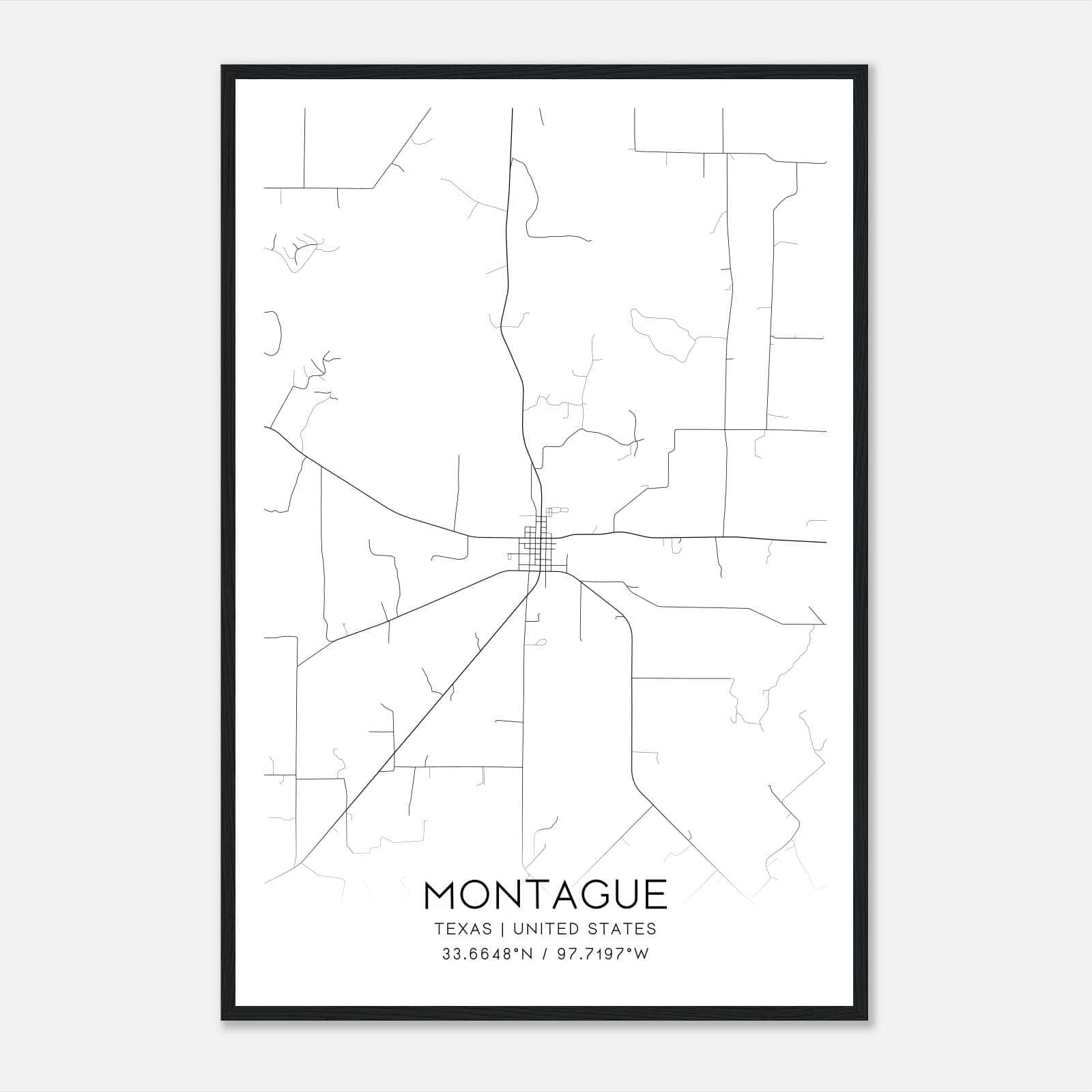 Montague Texas Map Poster, Modern Home Decor Wall Art Print Montague Texas Map Poster, Modern Home Decor Wall Art Print