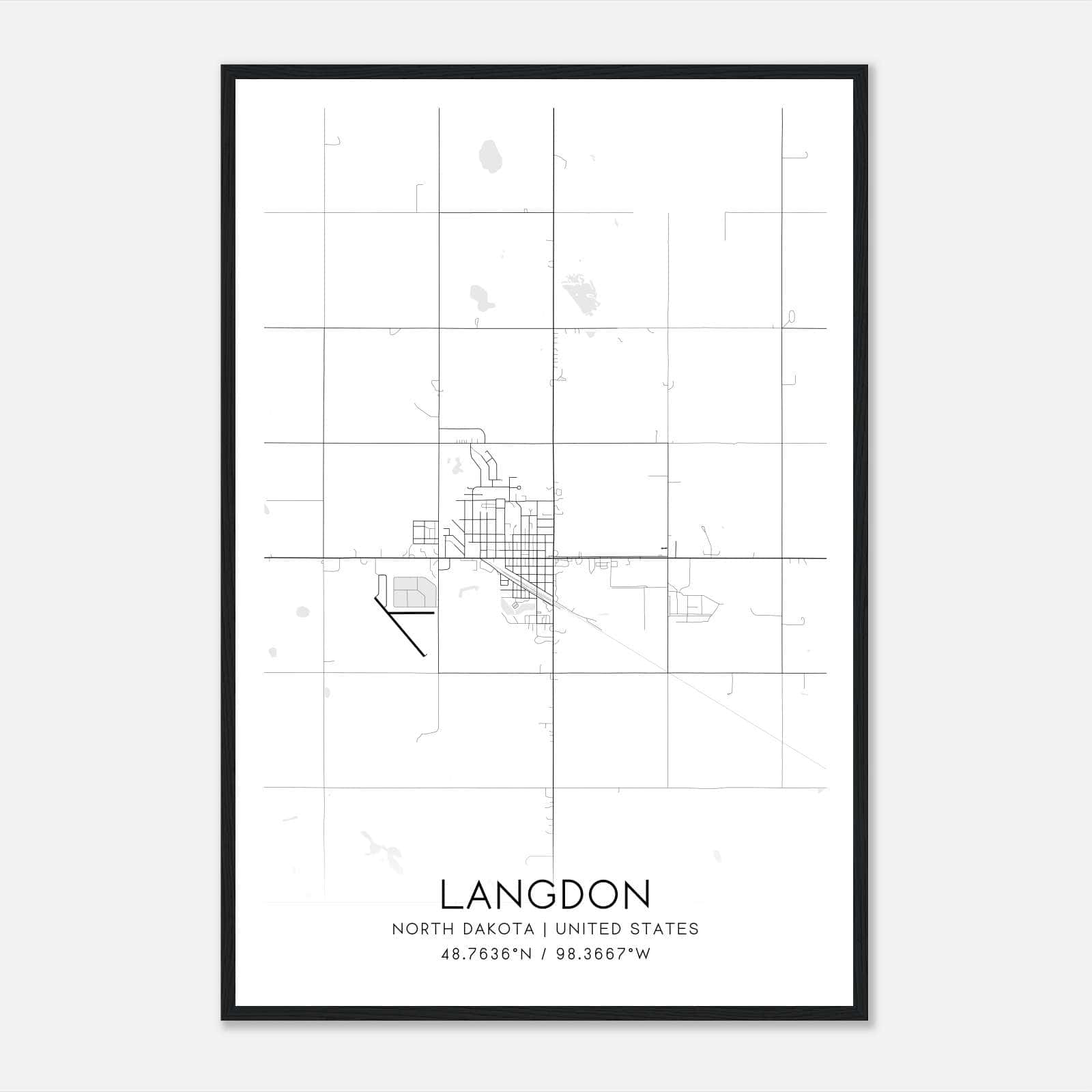 Langdon North Dakota Map Poster, Modern Home Decor Wall Art Print Langdon North Dakota Map Poster, Modern Home Decor Wall Art Print
