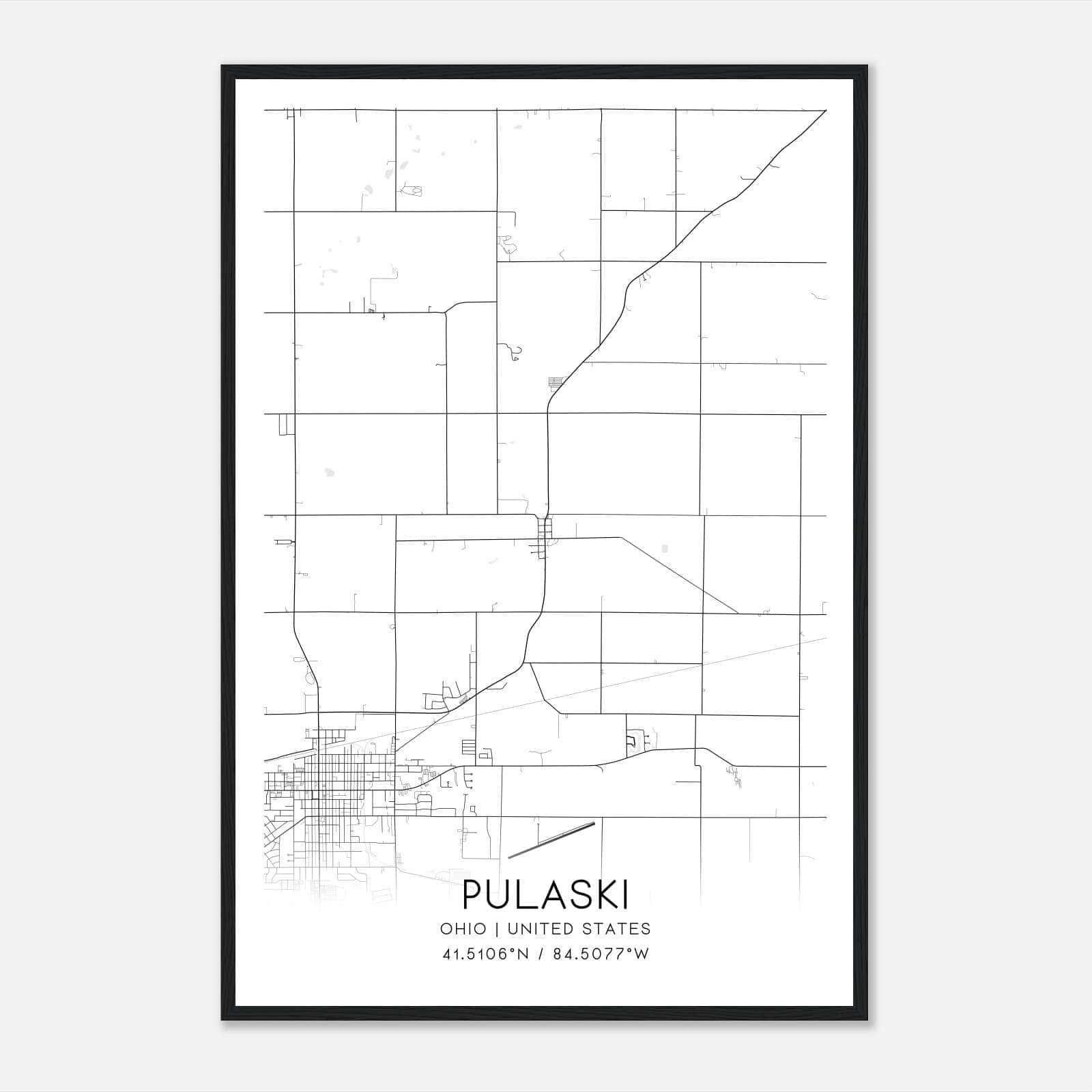 Pulaski Ohio Map Poster, Modern Home Decor Wall Art Print Pulaski Ohio Map Poster, Modern Home Decor Wall Art Print