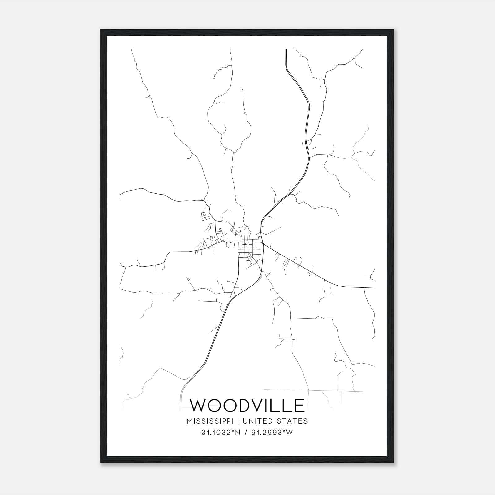 Woodville Mississippi Map Poster, Modern Home Decor Wall Art Print Woodville Mississippi Map Poster, Modern Home Decor Wall Art Print