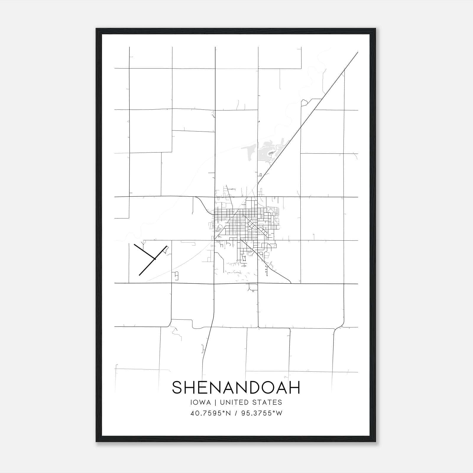 Shenandoah Iowa Map Poster, Modern Home Decor Wall Art Print Shenandoah Iowa Map Poster, Modern Home Decor Wall Art Print