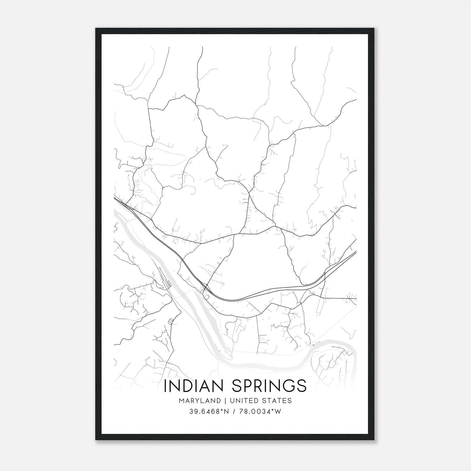 Indian Springs Maryland Map Poster, Modern Home Decor Wall Art Print Indian Springs Maryland Map Poster, Modern Home Decor Wall Art Print