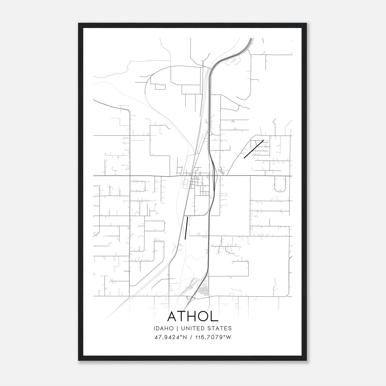 Athol Idaho Map Poster, Modern Home Decor Wall Art Print Athol Idaho Map Poster, Modern Home Decor Wall Art Print
