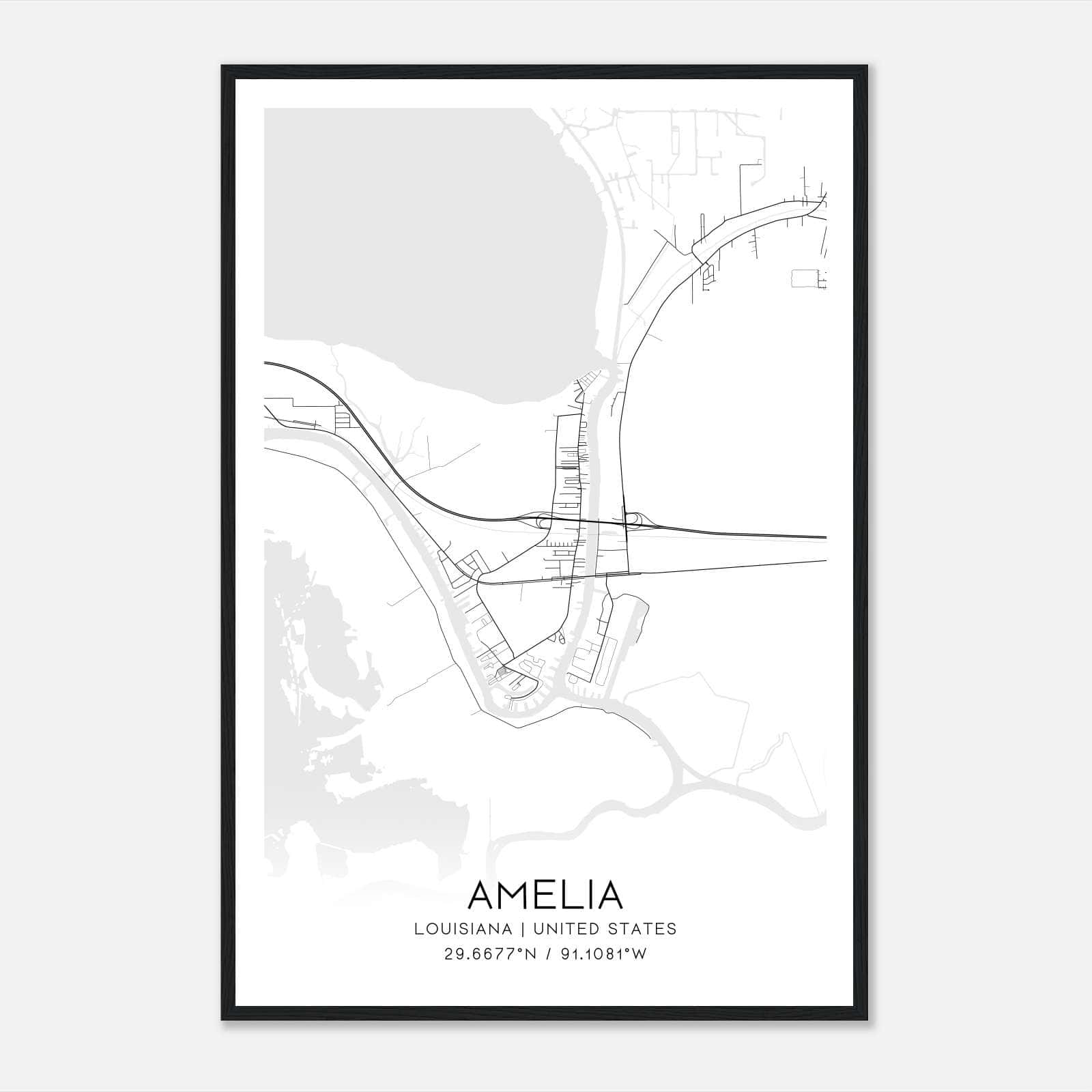 Amelia Louisiana Map Poster, Modern Home Decor Wall Art Print Amelia Louisiana Map Poster, Modern Home Decor Wall Art Print