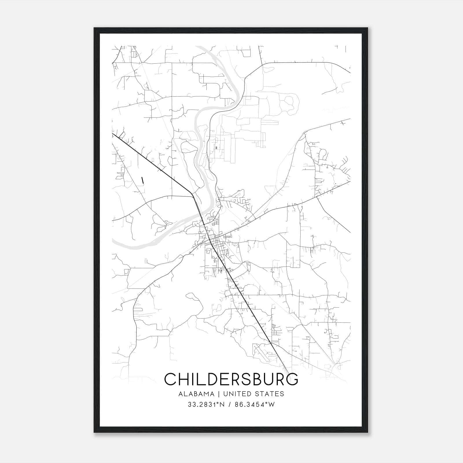 Childersburg Alabama Map Poster, Modern Home Decor Wall Art Print Childersburg Alabama Map Poster, Modern Home Decor Wall Art Print