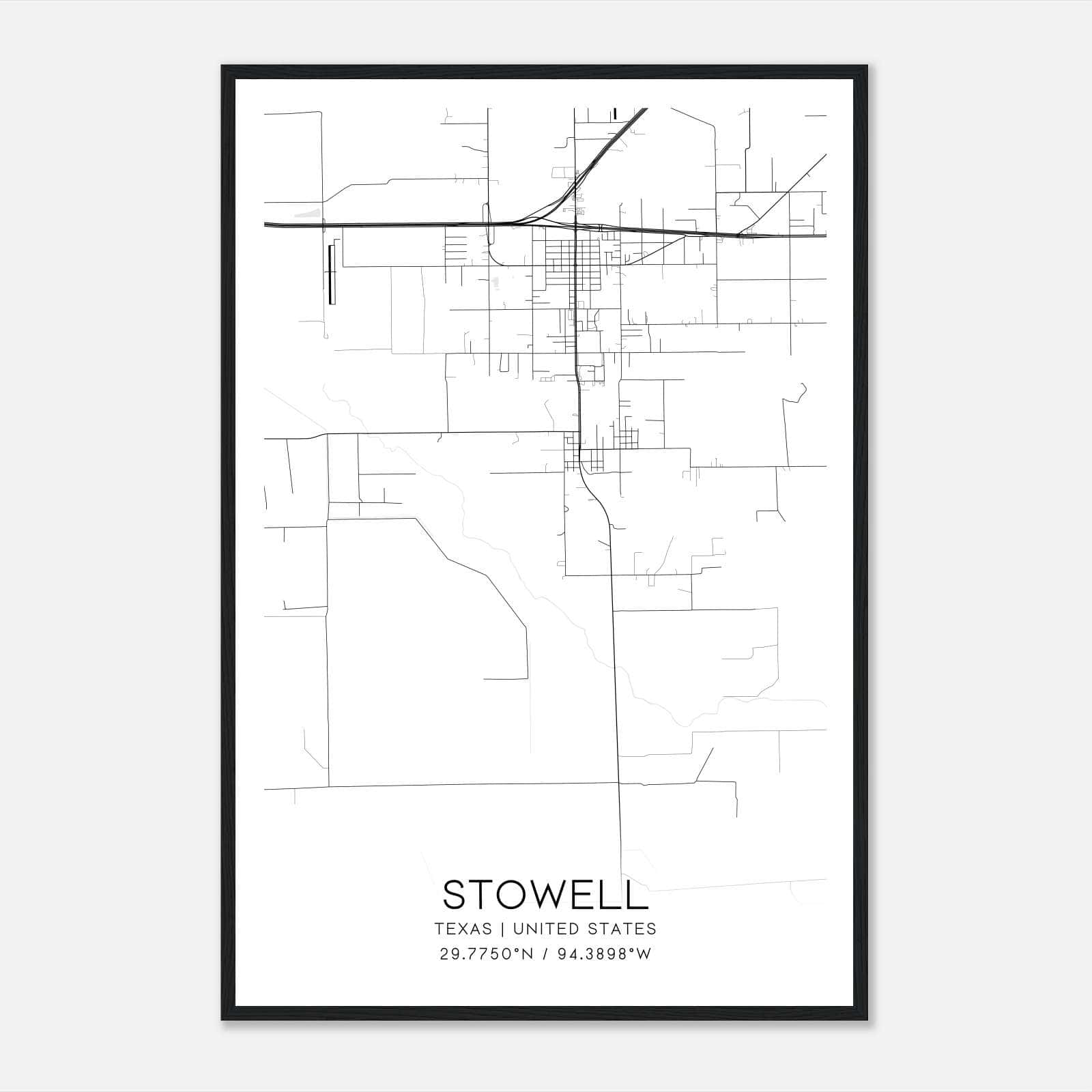 Stowell Texas Map Poster, Modern Home Decor Wall Art Print Stowell Texas Map Poster, Modern Home Decor Wall Art Print