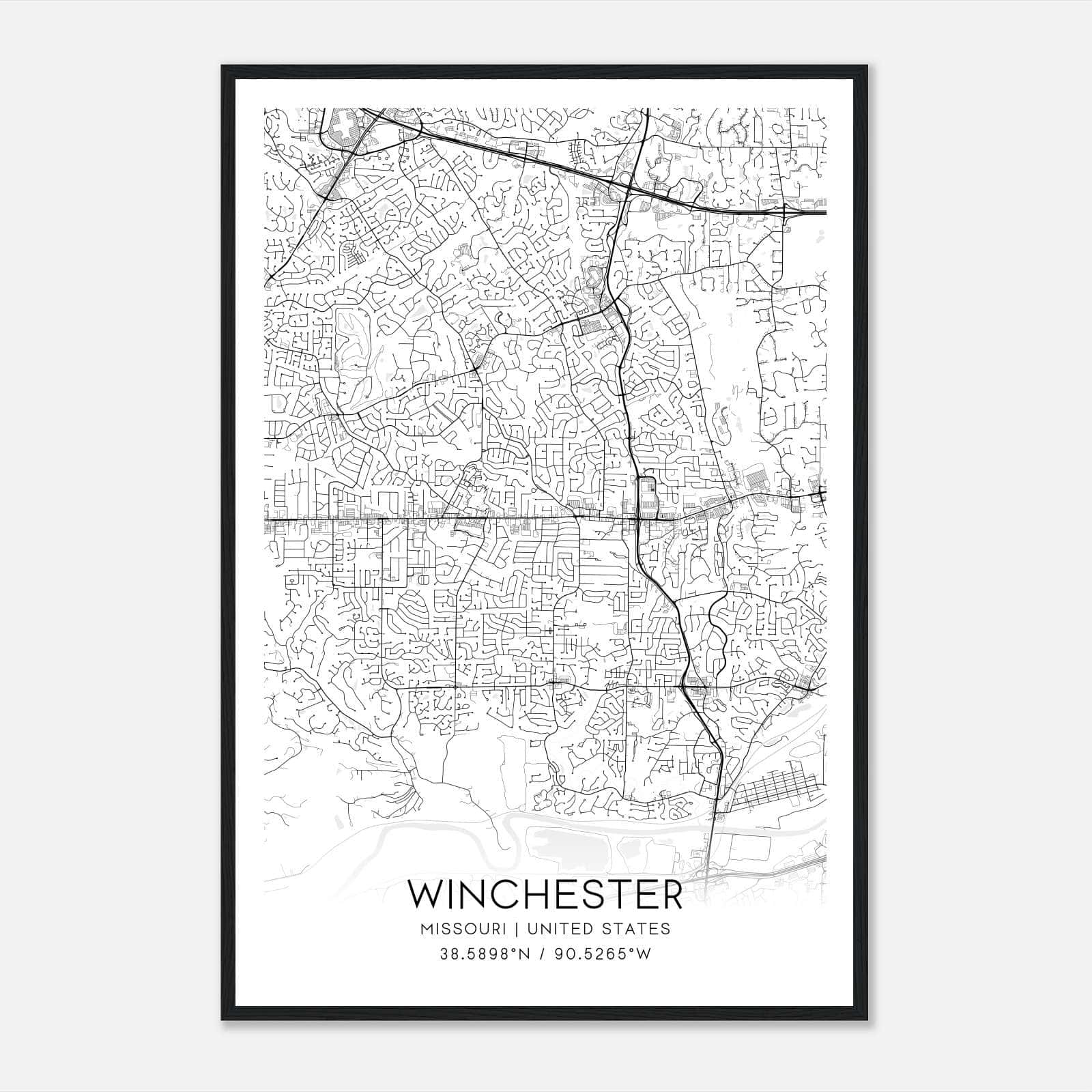 Winchester Missouri Map Poster, Modern Home Decor Wall Art Print Winchester Missouri Map Poster, Modern Home Decor Wall Art Print
