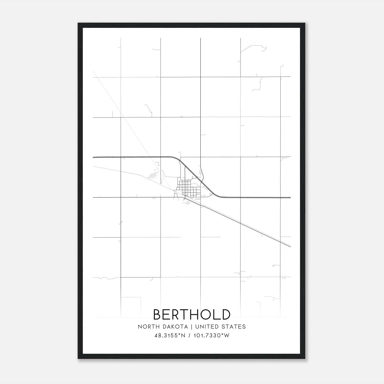Berthold North Dakota Map Poster, Modern Home Decor Wall Art Print Berthold North Dakota Map Poster, Modern Home Decor Wall Art Print