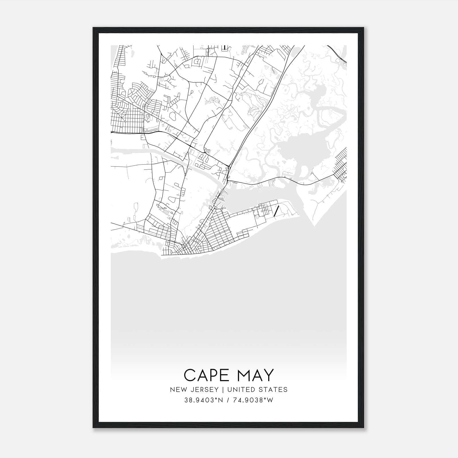 Cape May New Jersey Map Poster, Modern Home Decor Wall Art Print Cape May New Jersey Map Poster, Modern Home Decor Wall Art Print