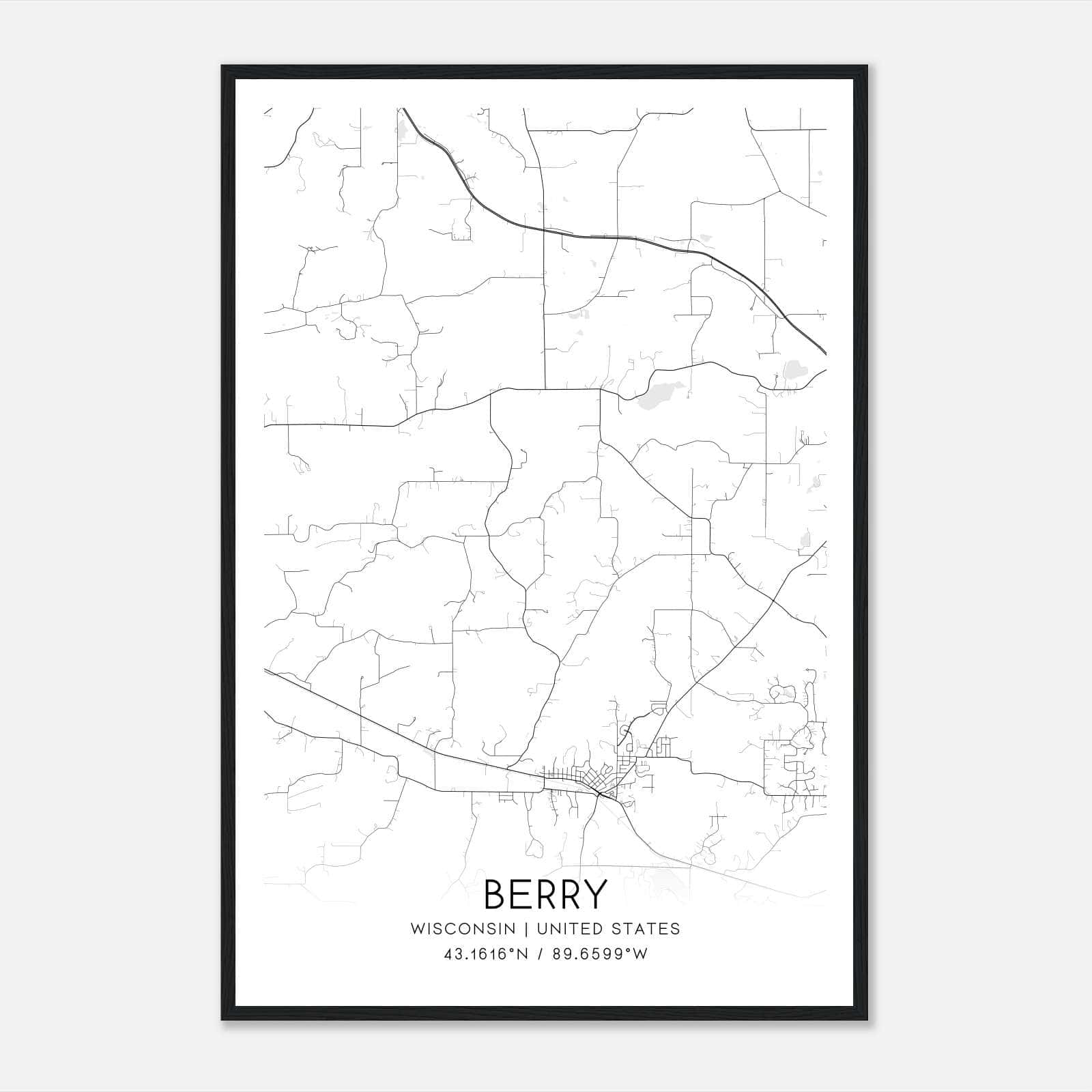 Berry Wisconsin Map Poster, Modern Home Decor Wall Art Print Berry Wisconsin Map Poster, Modern Home Decor Wall Art Print