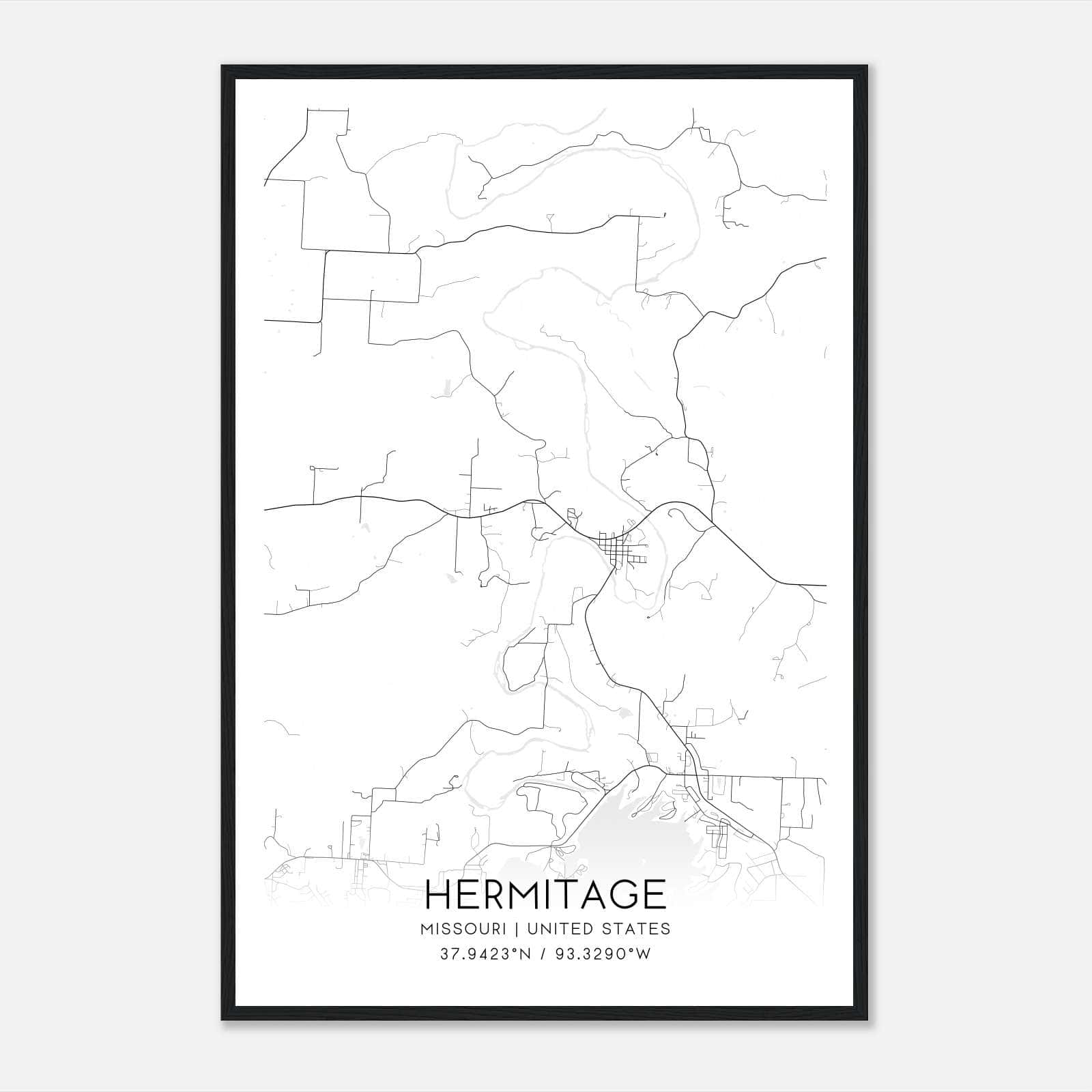 Hermitage Missouri Map Poster, Modern Home Decor Wall Art Print Hermitage Missouri Map Poster, Modern Home Decor Wall Art Print