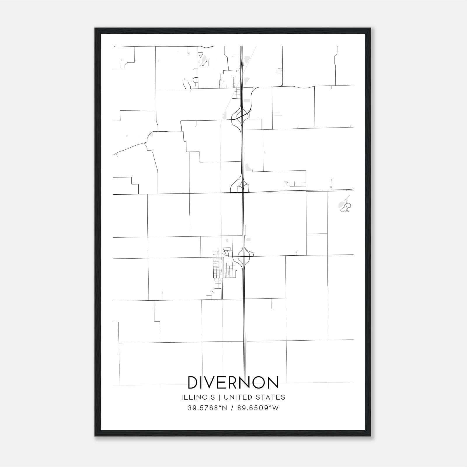Divernon Illinois Map Poster, Modern Home Decor Wall Art Print Divernon Illinois Map Poster, Modern Home Decor Wall Art Print