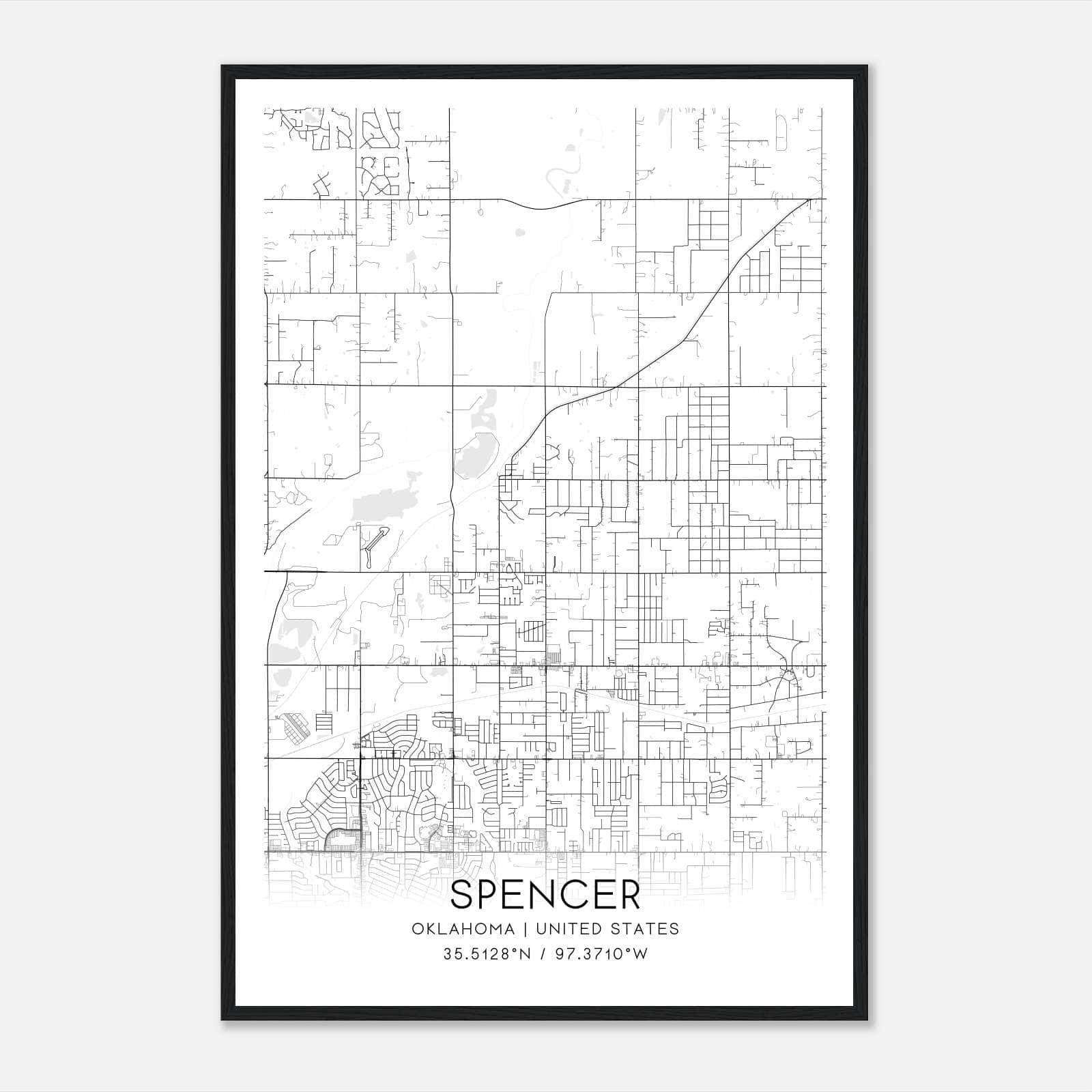 Spencer Oklahoma Map Poster, Modern Home Decor Wall Art Print Spencer Oklahoma Map Poster, Modern Home Decor Wall Art Print