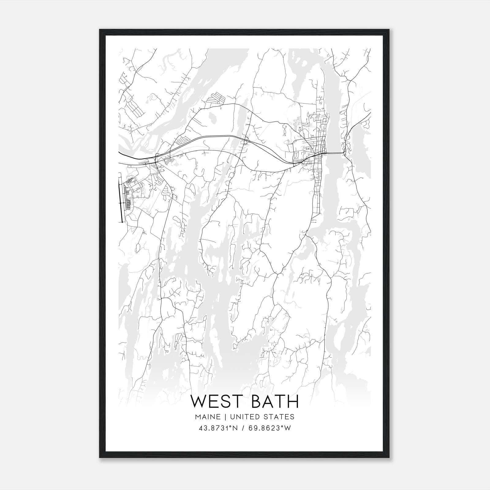West Bath Maine Map Poster, Modern Home Decor Wall Art Print West Bath Maine Map Poster, Modern Home Decor Wall Art Print