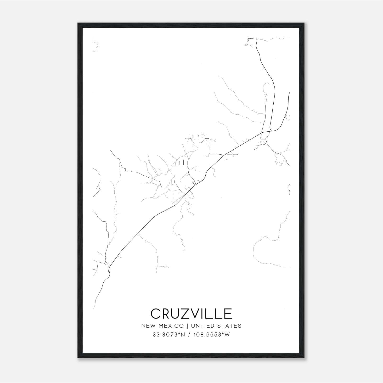 Cruzville New Mexico Map Poster, Modern Home Decor Wall Art Print Cruzville New Mexico Map Poster, Modern Home Decor Wall Art Print