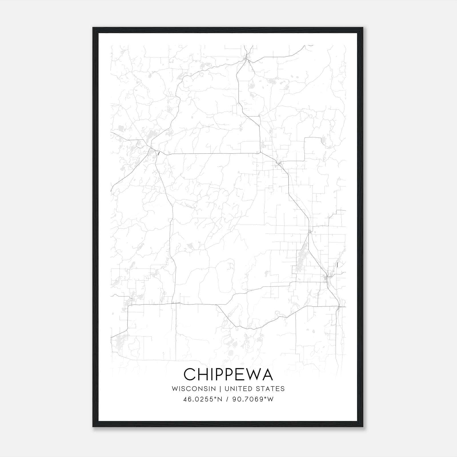 Chippewa Wisconsin Map Poster, Modern Home Decor Wall Art Print Chippewa Wisconsin Map Poster, Modern Home Decor Wall Art Print
