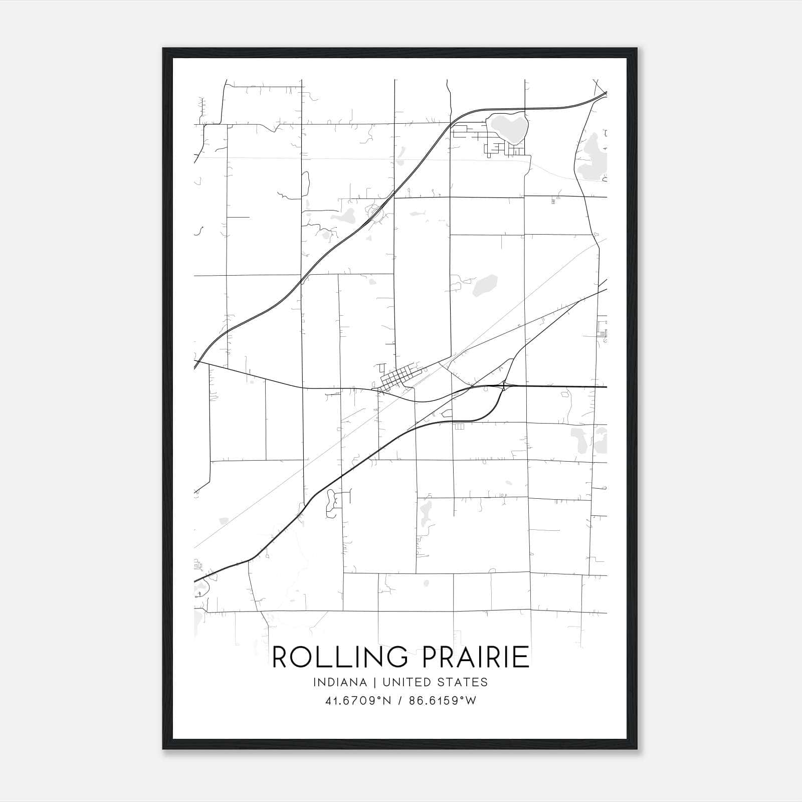 Rolling Prairie Indiana Map Poster, Modern Home Decor Wall Art Print Rolling Prairie Indiana Map Poster, Modern Home Decor Wall Art Print