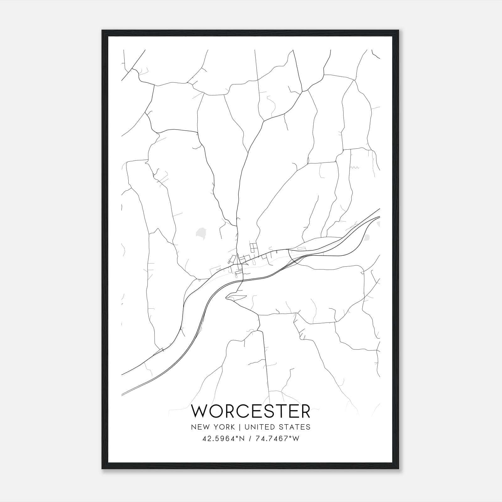 Worcester New York Map Poster, Modern Home Decor Wall Art Print Worcester New York Map Poster, Modern Home Decor Wall Art Print