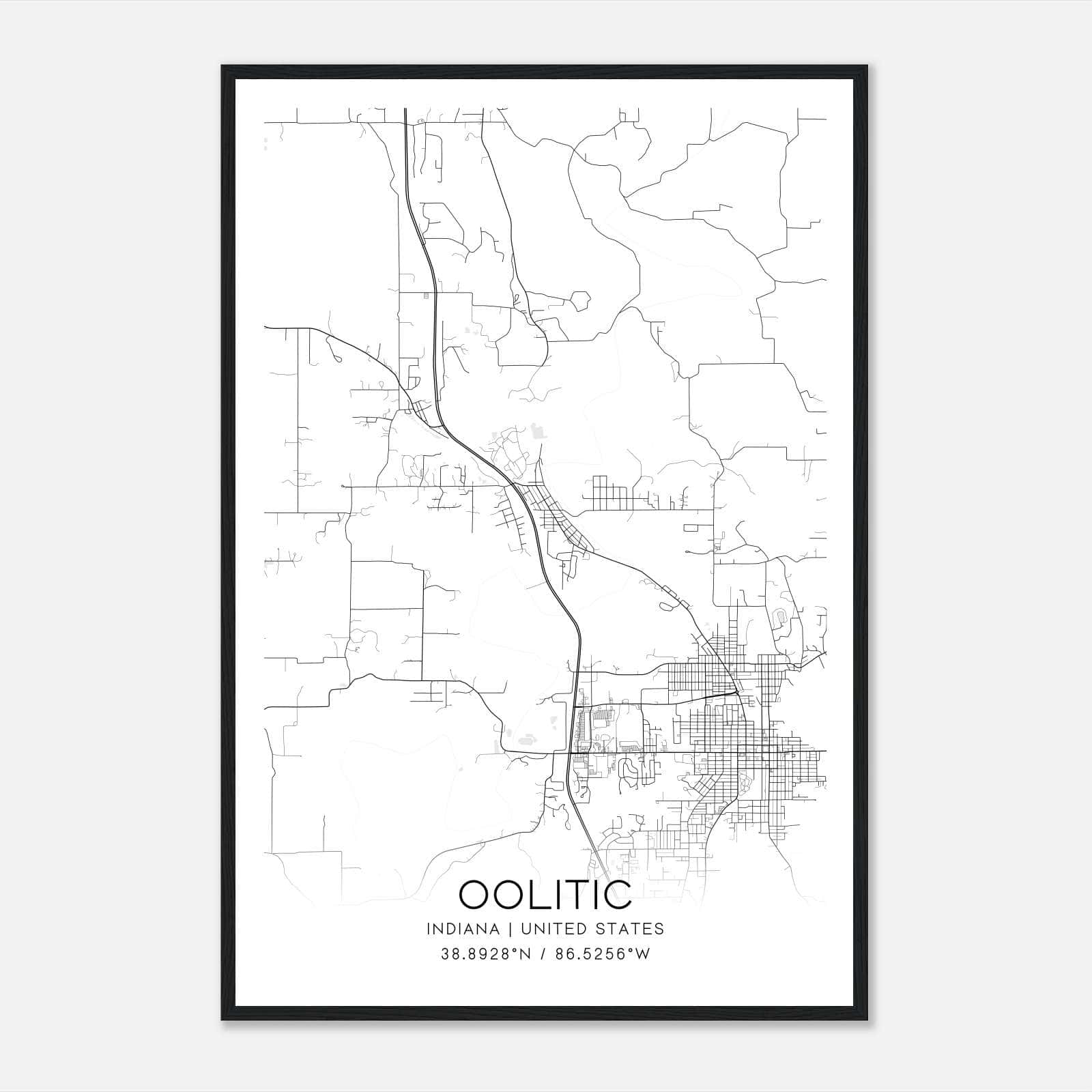 Oolitic Indiana Map Poster, Modern Home Decor Wall Art Print Oolitic Indiana Map Poster, Modern Home Decor Wall Art Print