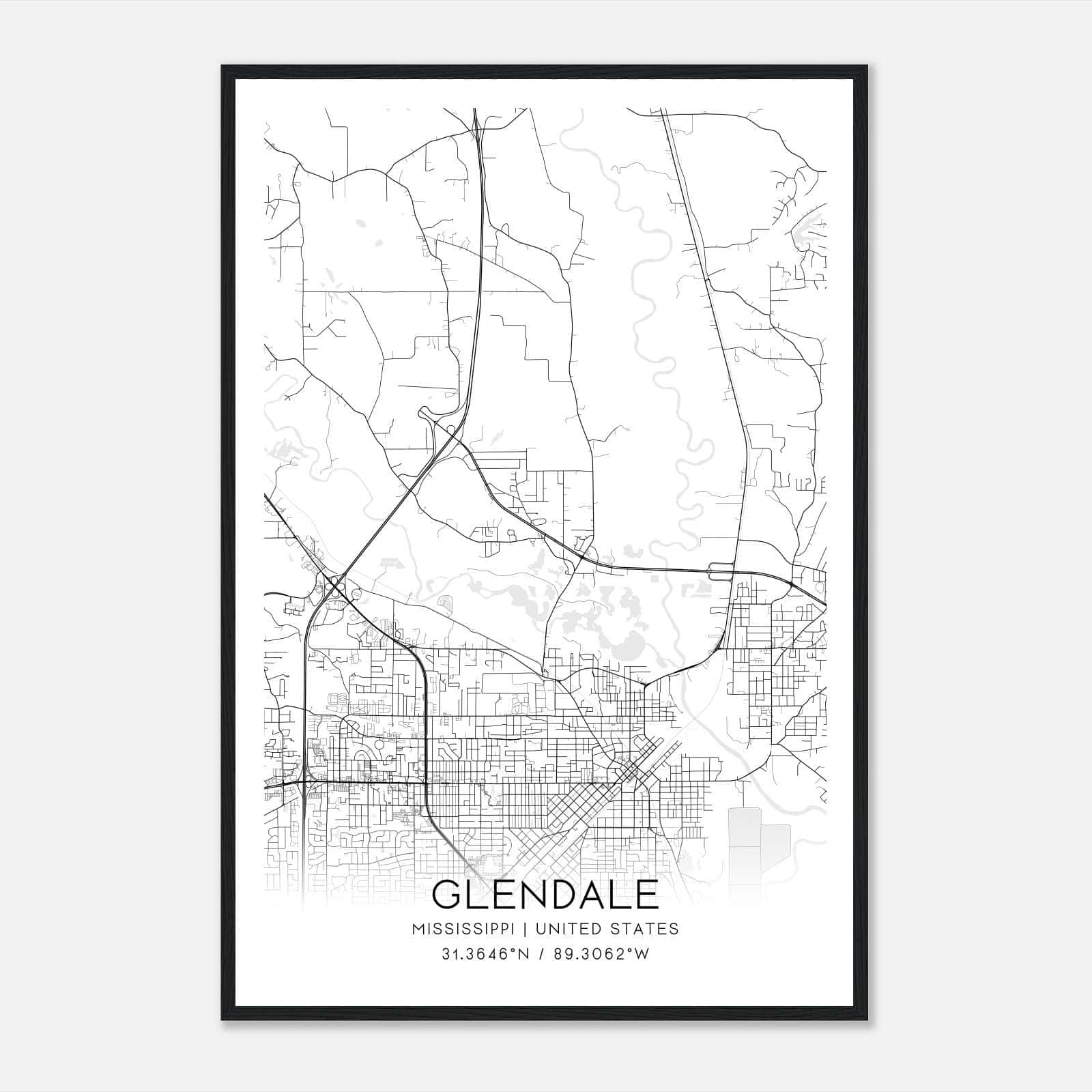 Glendale Mississippi Map Poster, Modern Home Decor Wall Art Print Glendale Mississippi Map Poster, Modern Home Decor Wall Art Print