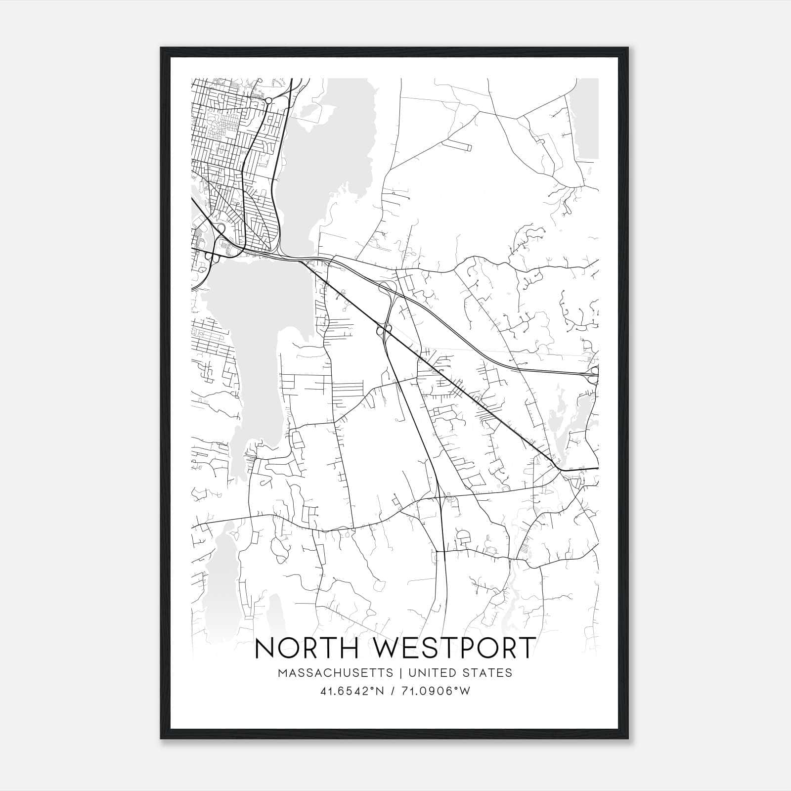 North Westport Massachusetts Map Poster, Modern Home Decor Wall Art Print North Westport Massachusetts Map Poster, Modern Home Decor Wall Art Print