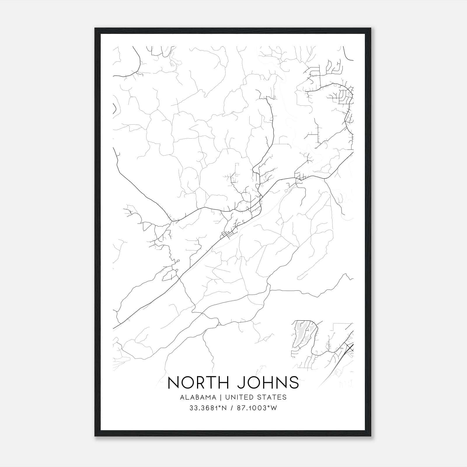 North Johns Alabama Map Poster, Modern Home Decor Wall Art Print North Johns Alabama Map Poster, Modern Home Decor Wall Art Print