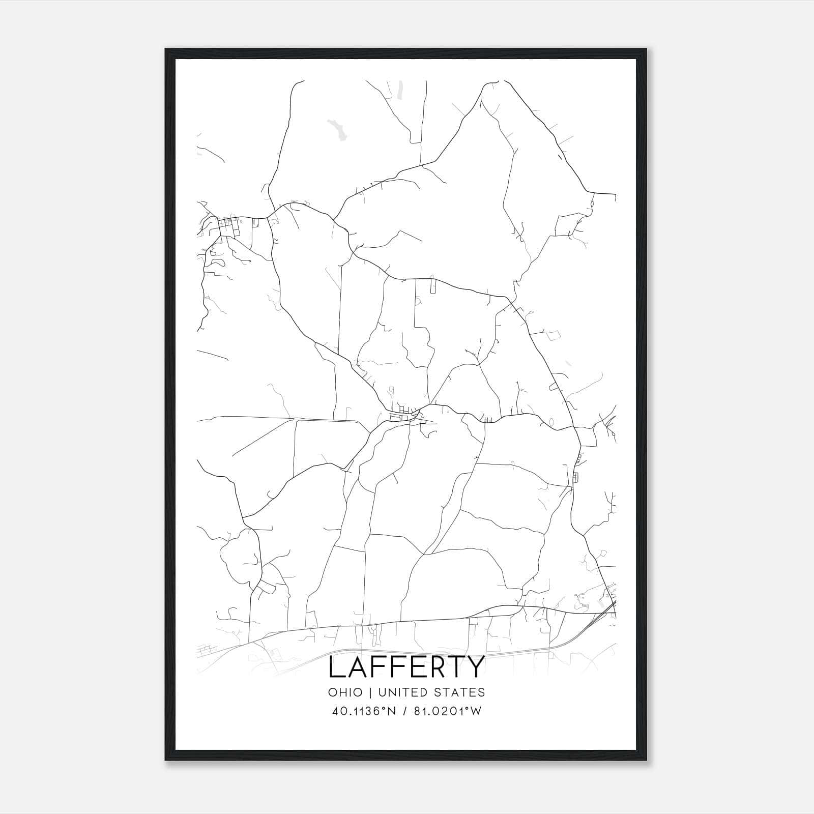 Lafferty Ohio Map Poster, Modern Home Decor Wall Art Print Lafferty Ohio Map Poster, Modern Home Decor Wall Art Print