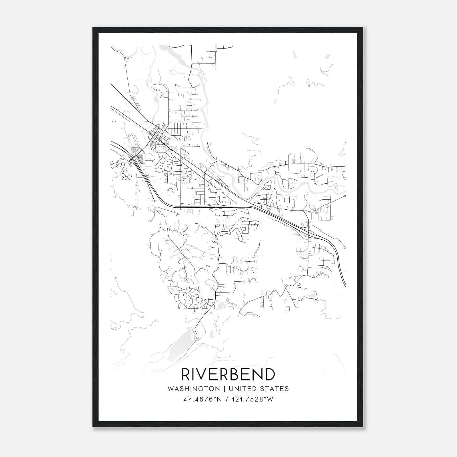 Riverbend Washington Map Poster, Modern Home Decor Wall Art Print Riverbend Washington Map Poster, Modern Home Decor Wall Art Print