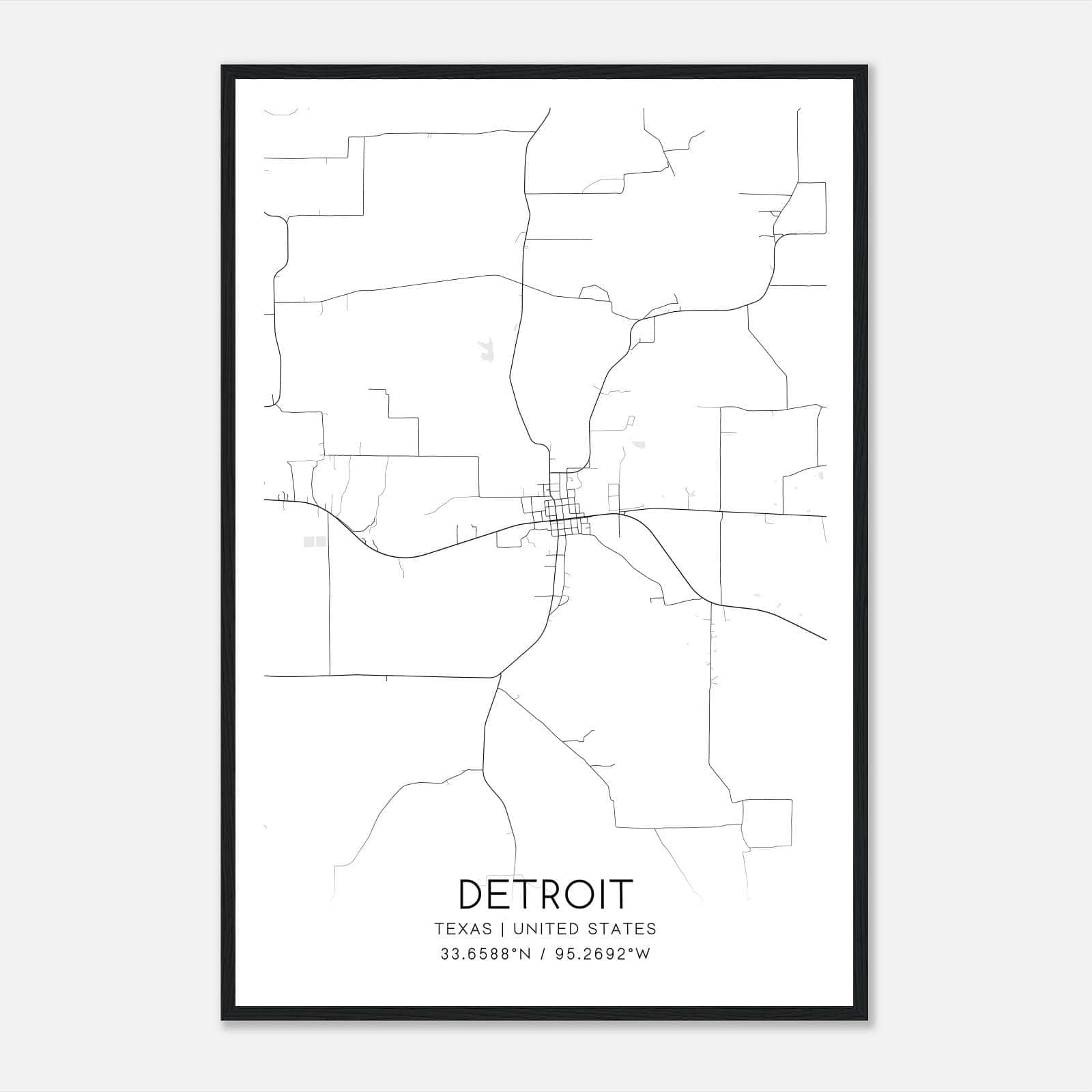 Detroit Texas Map Poster, Modern Home Decor Wall Art Print Detroit Texas Map Poster, Modern Home Decor Wall Art Print