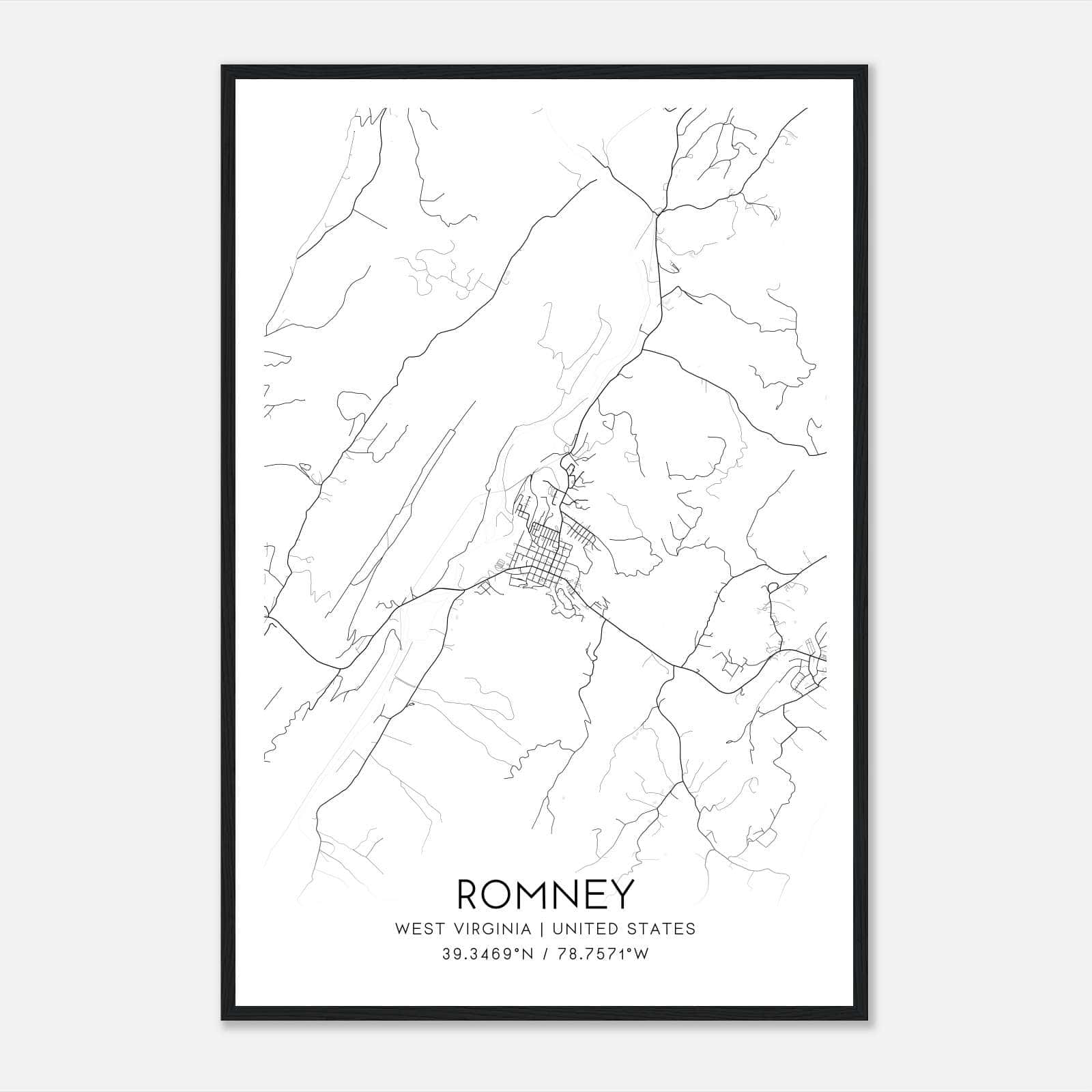 Romney West Virginia Map Poster, Modern Home Decor Wall Art Print Romney West Virginia Map Poster, Modern Home Decor Wall Art Print