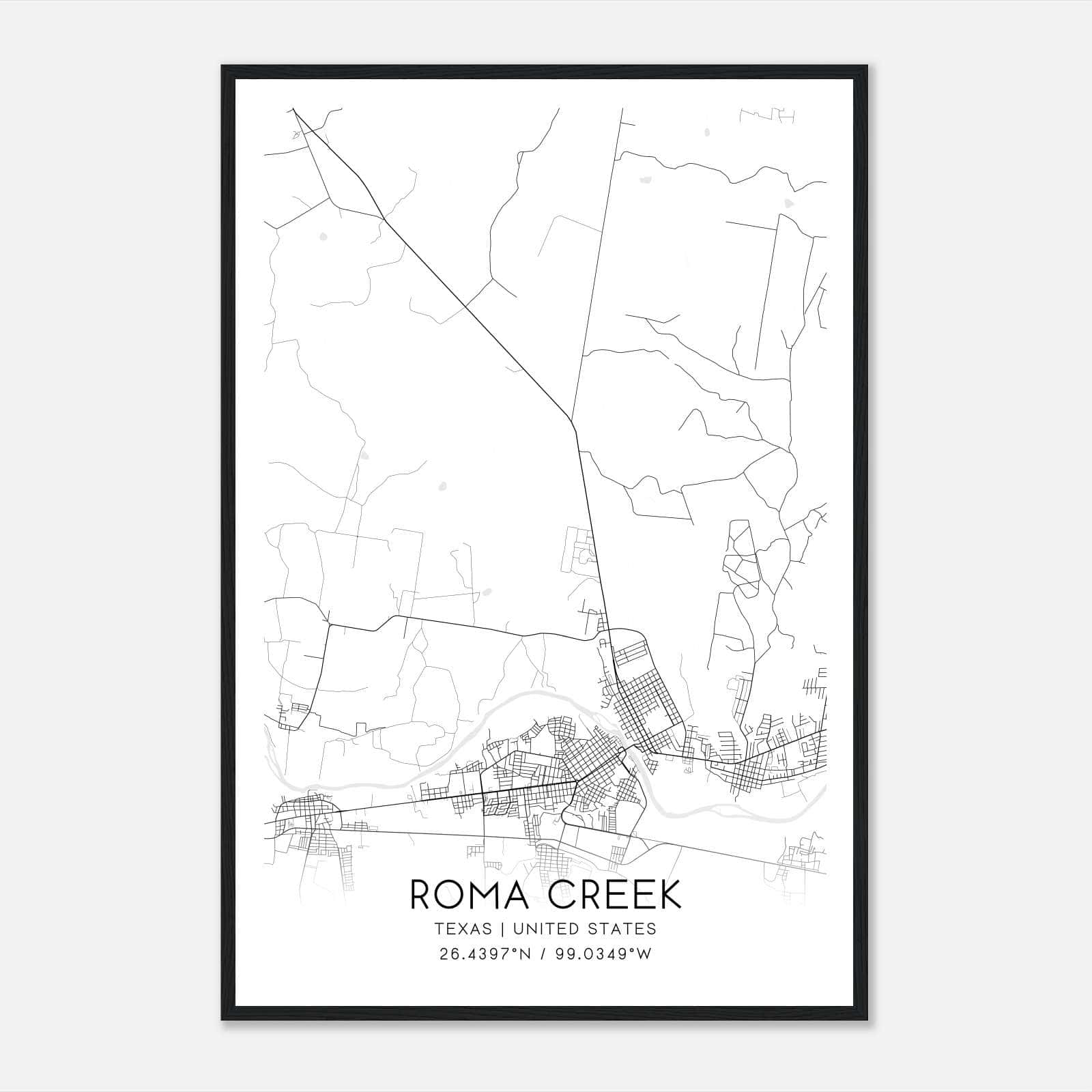 Roma Creek Texas Map Poster, Modern Home Decor Wall Art Print Roma Creek Texas Map Poster, Modern Home Decor Wall Art Print